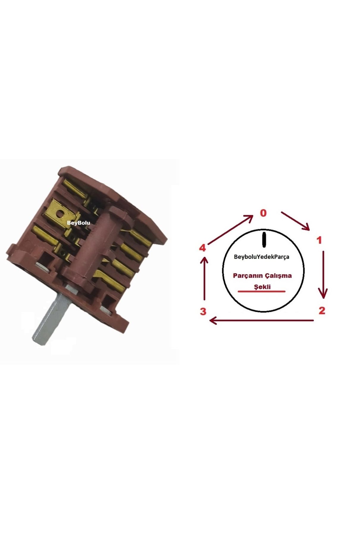 FullYedek Mini Fırın Komutatör Şalter , Metal Mil Kademe Anahtarı 4+4 Şartel 4 Konum + off