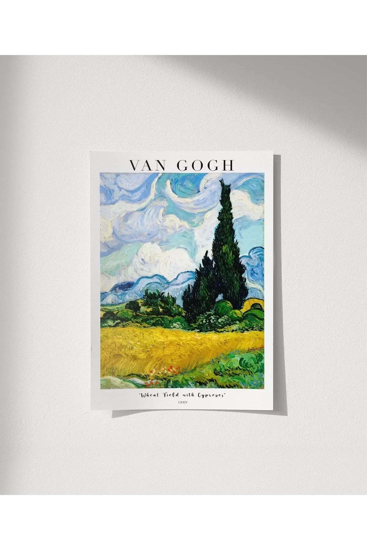 VOGLOO Vincent Van Gog Eygalières Yakınlarında, Haut Galline'de Servi Ağaçlı Buğday Çerçevesiz Poster Tarla
