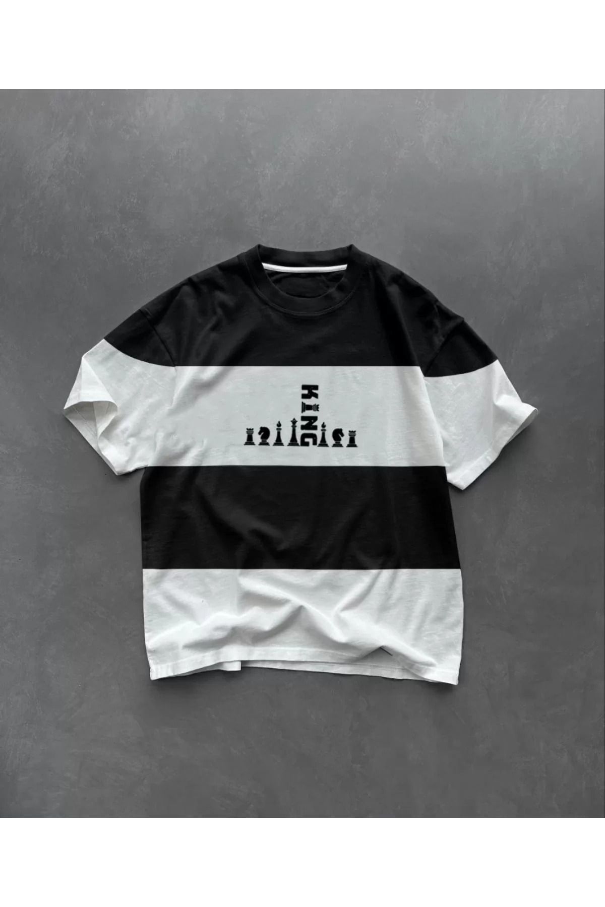 İndigo Park Tişört Erkek Unisex Bisiklet Yaka Baskılı Parçalı Oversize T-Shirt