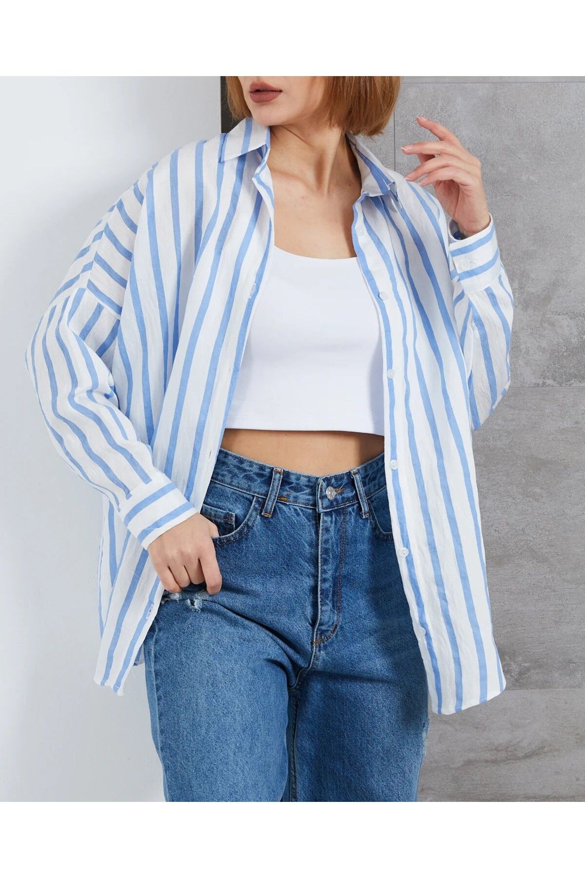 Lumina Whisper Çizgili Oversize Gömlek