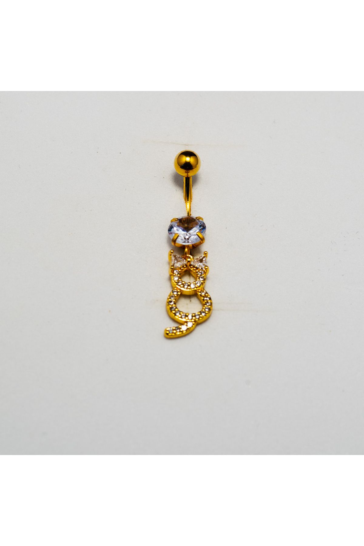 Piercing by Sever KEDİ SALLANTILI CERRAHİ ÇELİK GÖBEK BELLY PIERCING… ALTIN/GOLD RENKLİ ve ŞEFFAF TAŞLI.