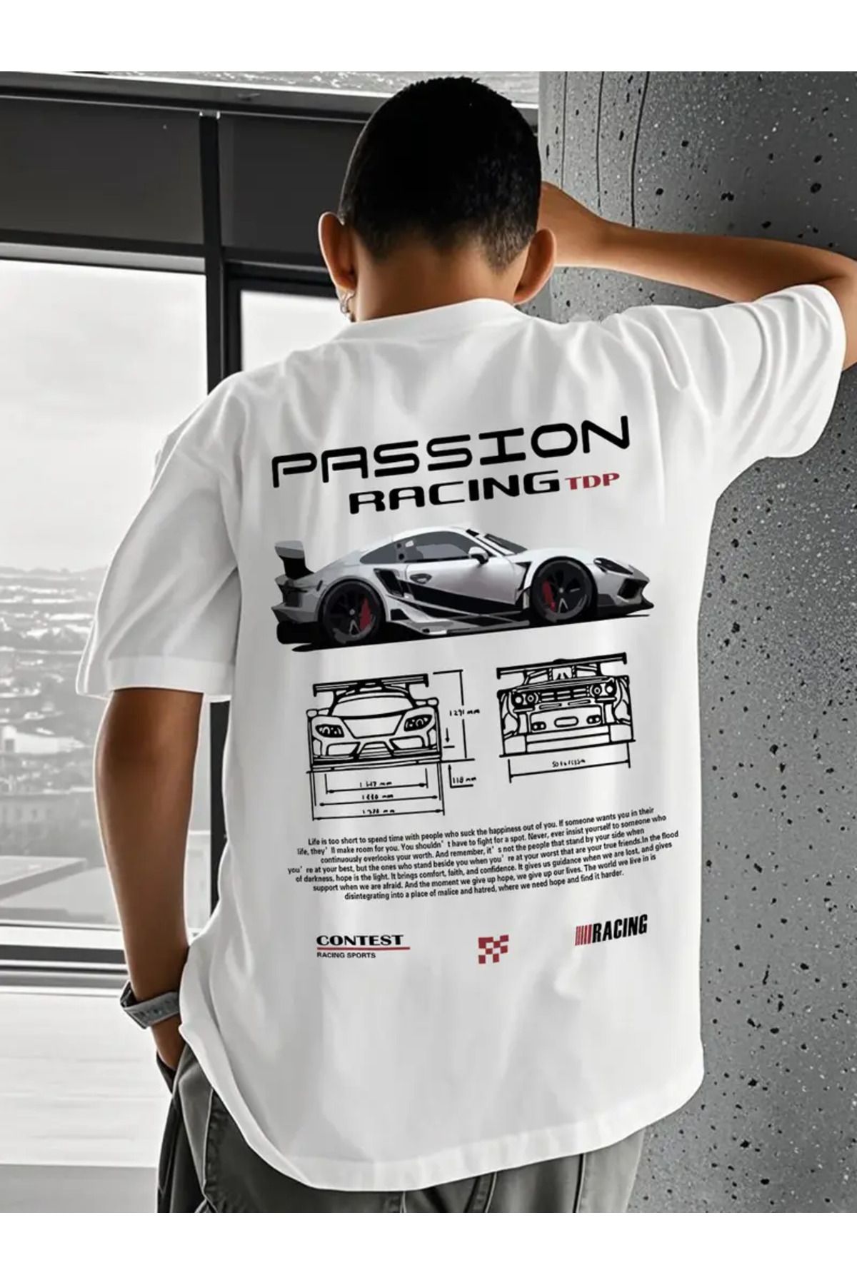 Racıng Unisex Racing Araba Baskılı Oversize Tişört-Unisex Oversize Racıng %100 Pamuklu Premium T-Shirt