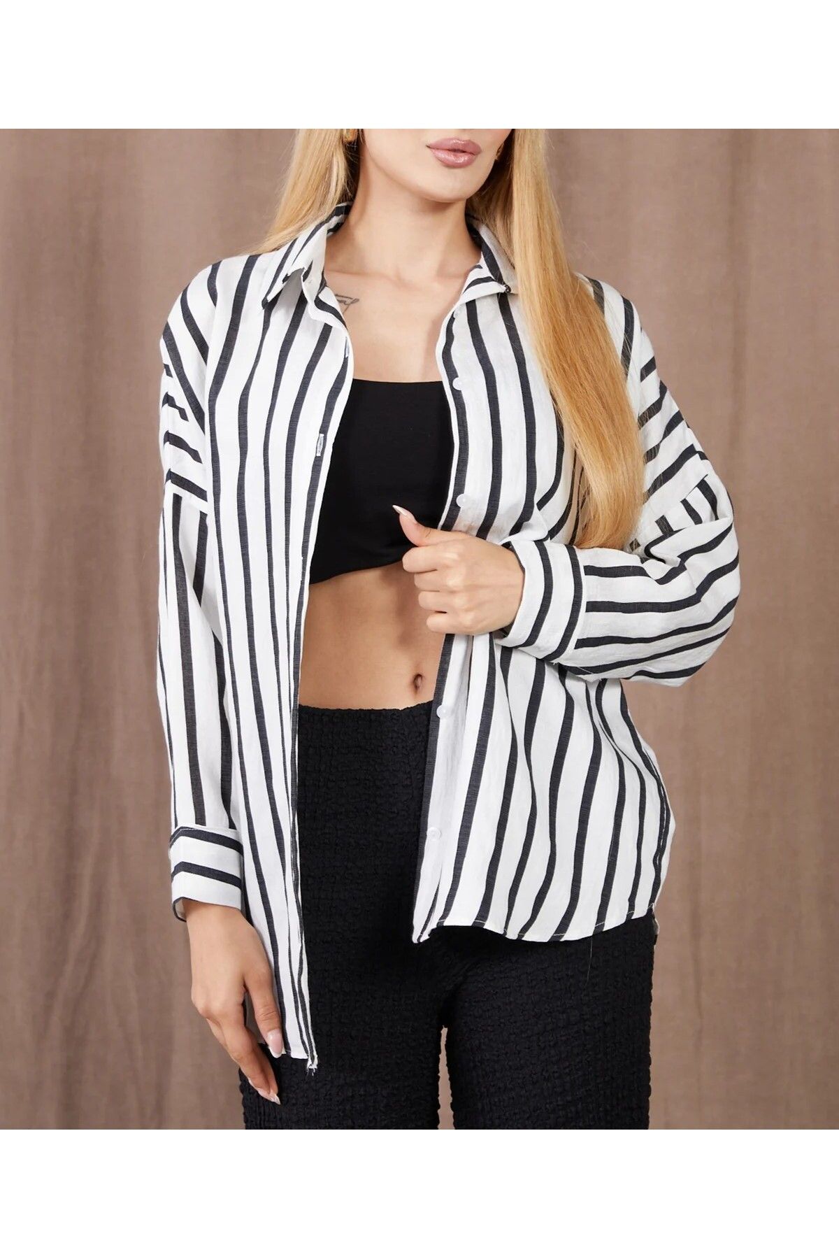 Lumina Whisper Çizgili Oversize Gömlek