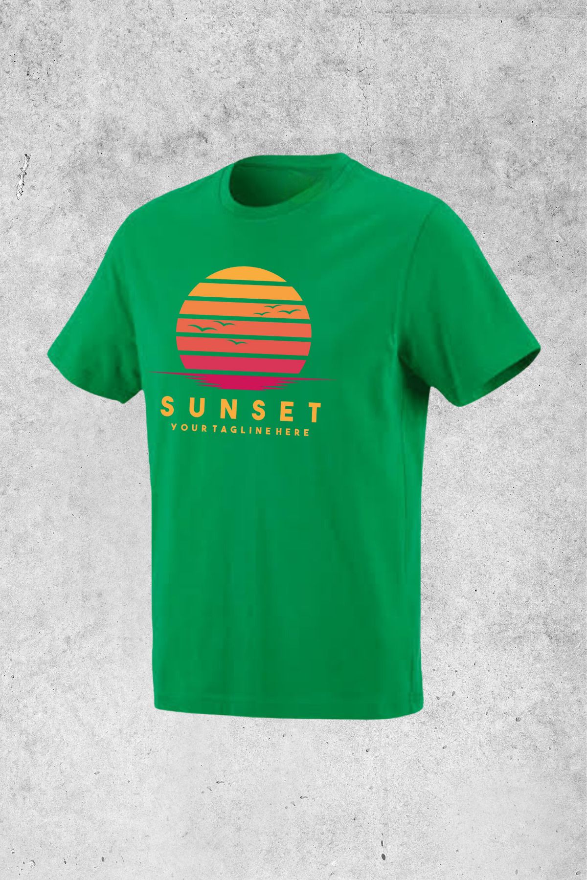 MOLICO Basic unisex sıfır yaka kısa kollu SUNSET baskılı tshirt