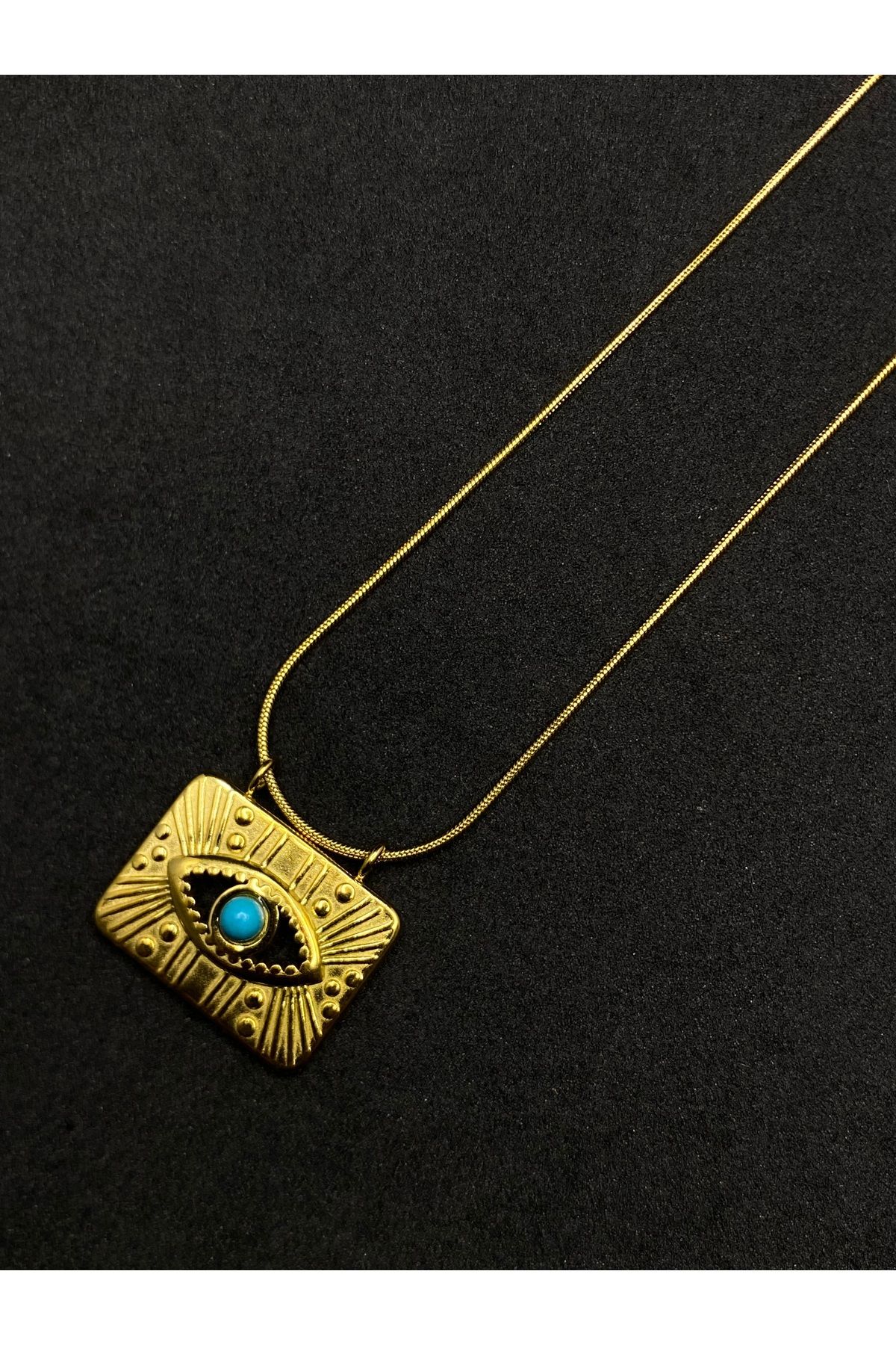 Jiji Jewelery Etnik Bohem Tarz Göz Doğal Taş Detaylı Mektup Altın Renk Paslanmaz Çelik Kolye