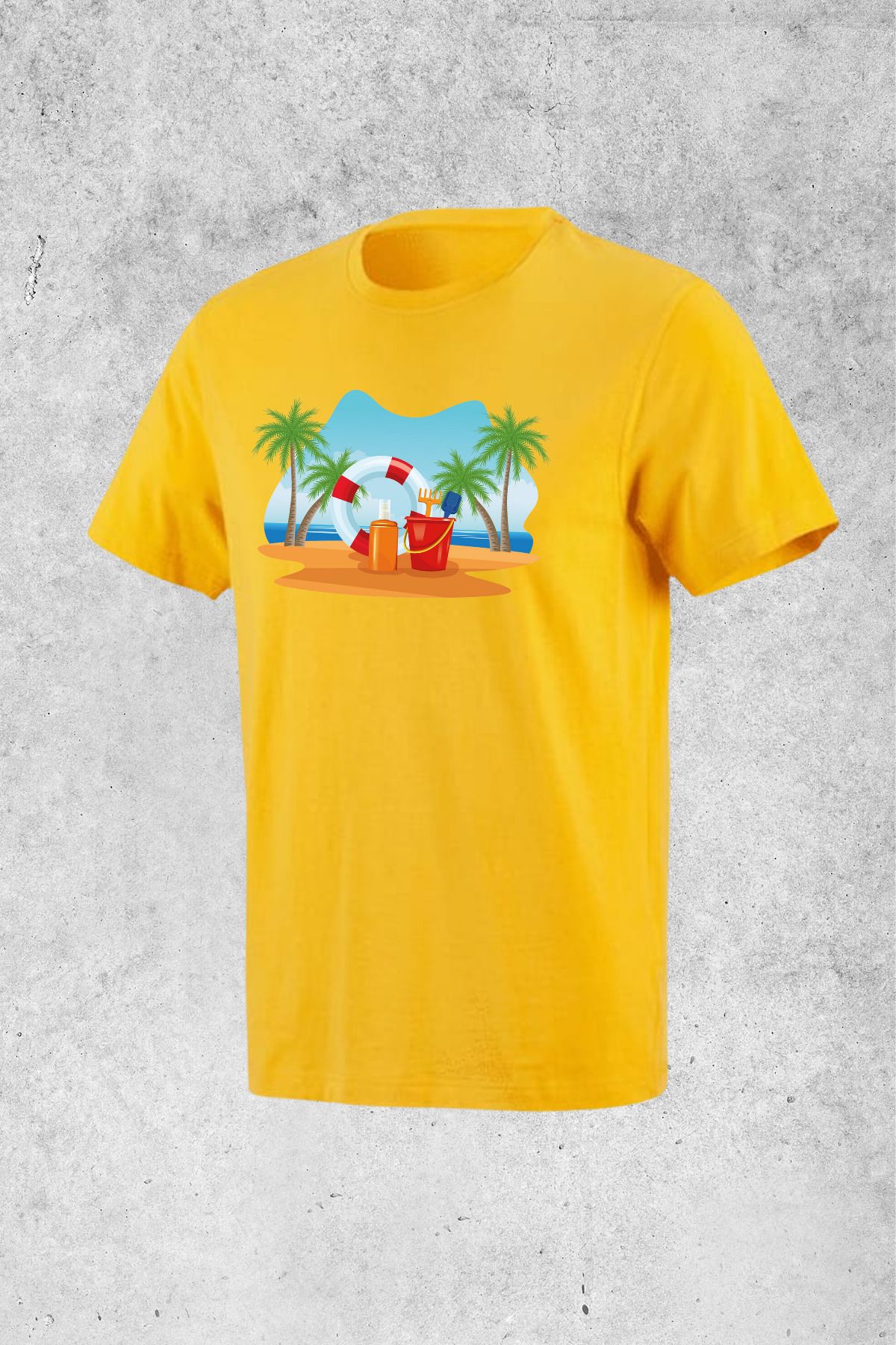 MOLICO Basic unisex sıfır yaka kısa kollu PLAJ baskılı tshirt