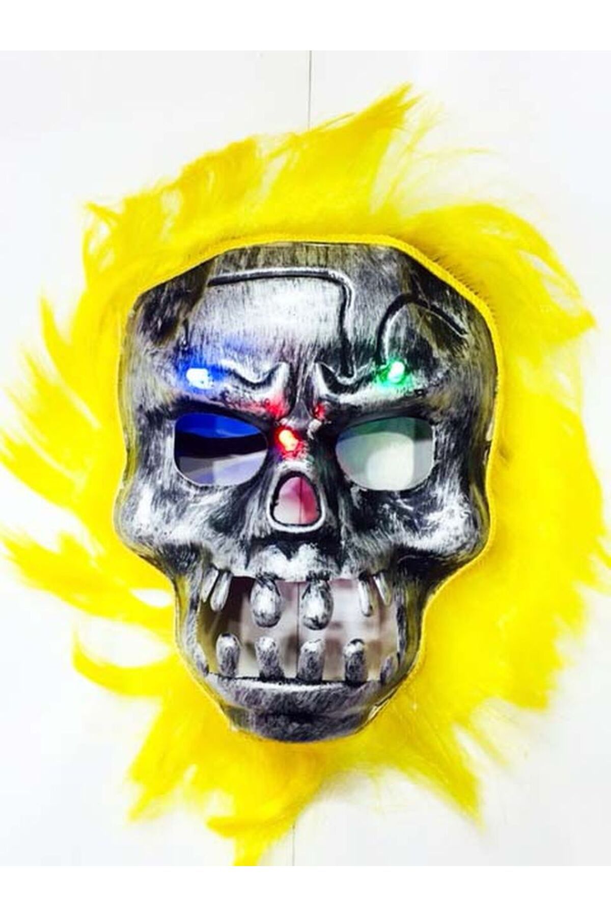 Easy Tedarik Cadılar Bayramı Halloween Işıklı Kurukafa Maske sarı saçlı