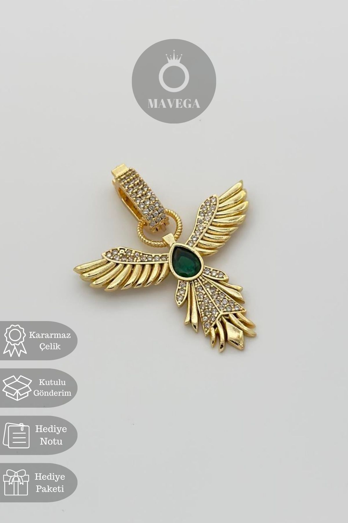 MAVEGA Anka Kuşu Model Zirkon Çelik Ajda Bilezik Charm | Kararmaz Çelik, Zirkon Taş, Altın Renk