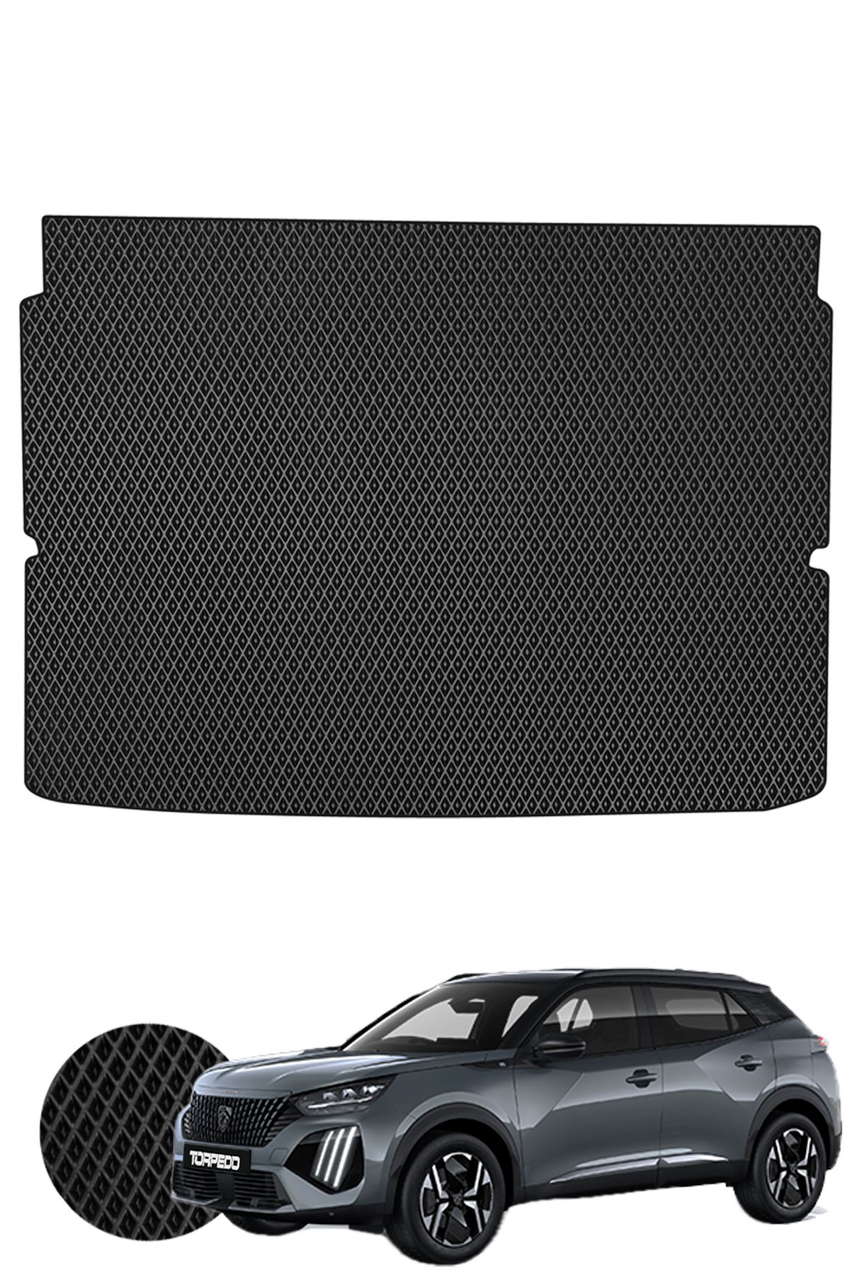 TORPEDO Peugeot 2008 - E-2008 2019 Sonrası Uyumlu Hücreli Premium Eva Oto Bagaj Paspası & Bagaj Havuzu Siyah