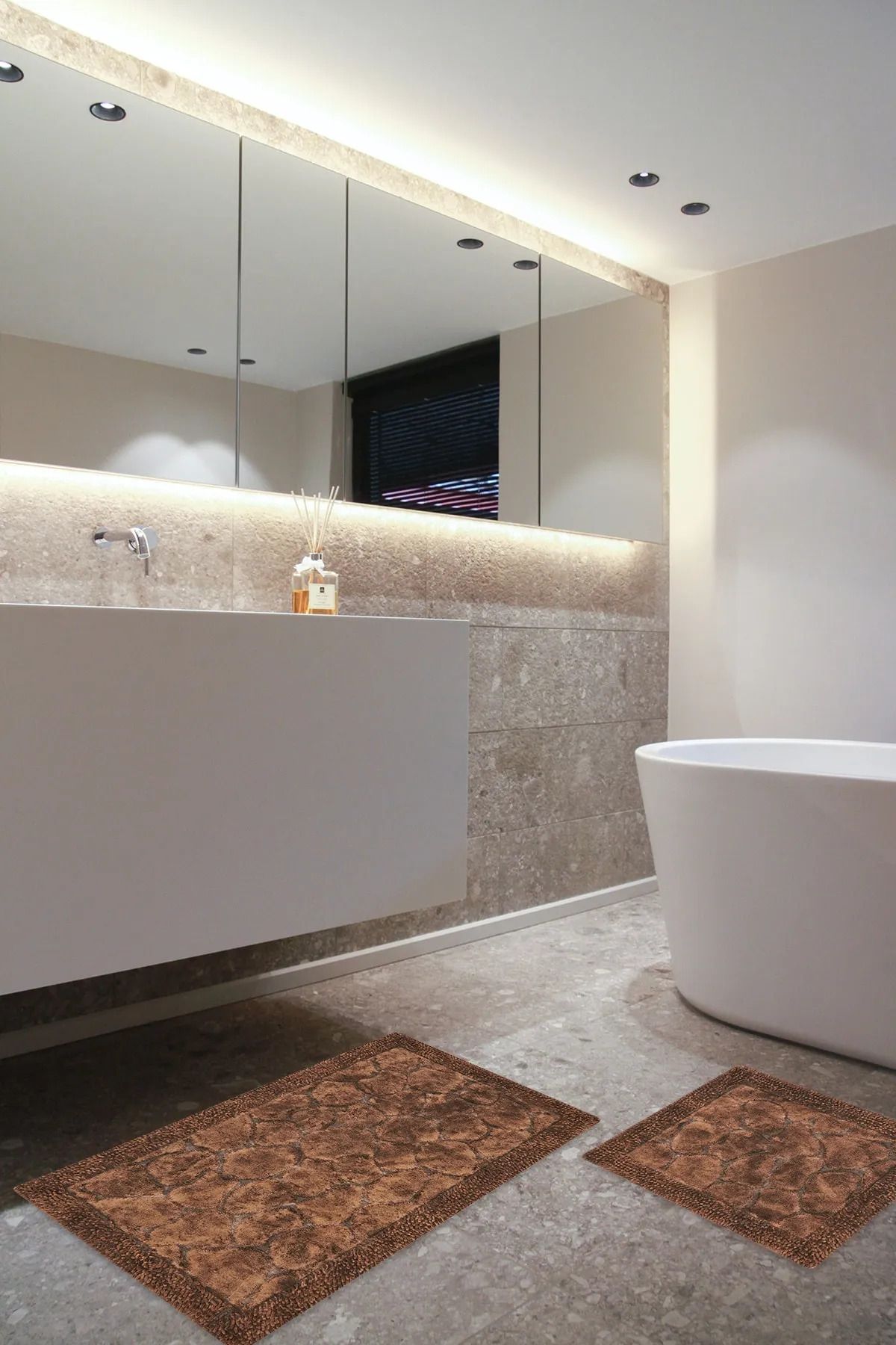 Çelsa Home Pamuklu 2'li Eskitme Makarna Kenar Banyo Paspası Taş Desen