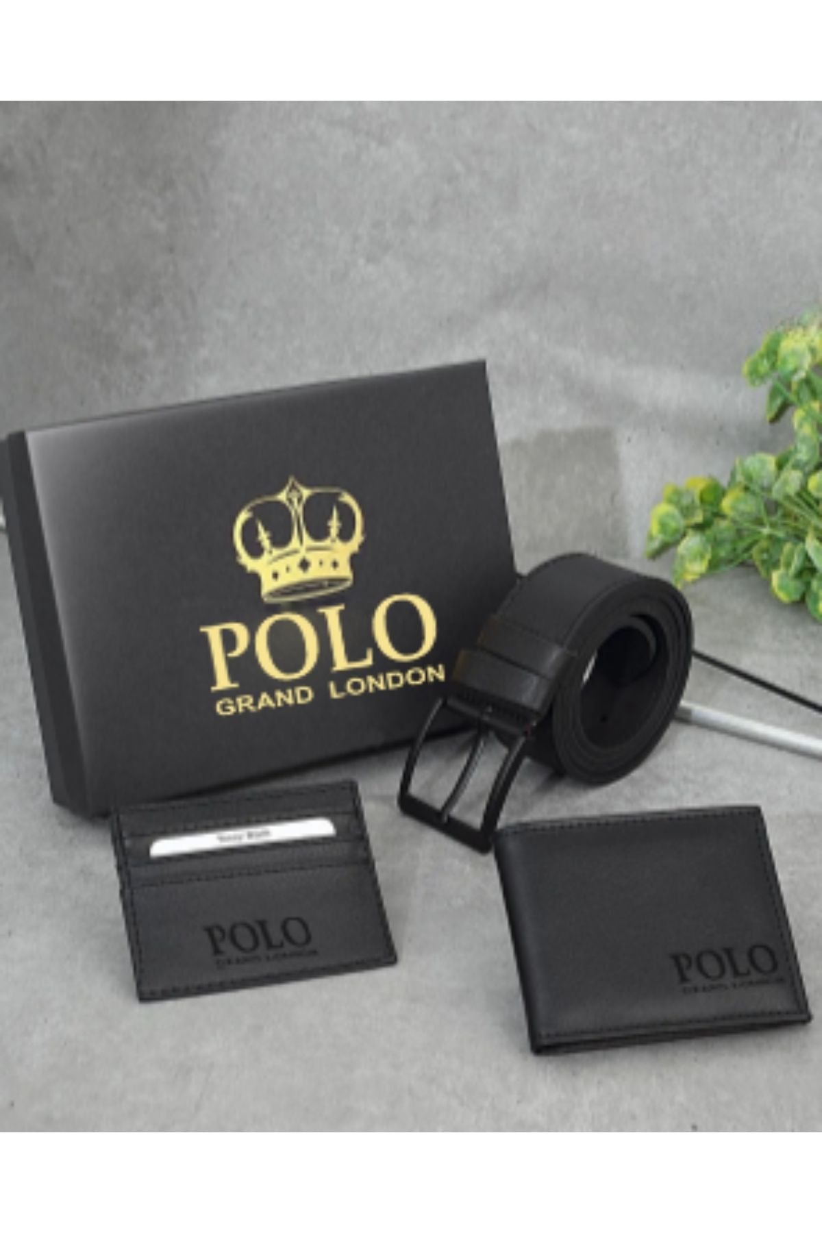 POLOGRAND London Orijinal Erkek 3'lü Özel Hediye Kutulu Luxury Serisi Damat Hediyelik Kemer Cüzdan Ve Kartlık Seti