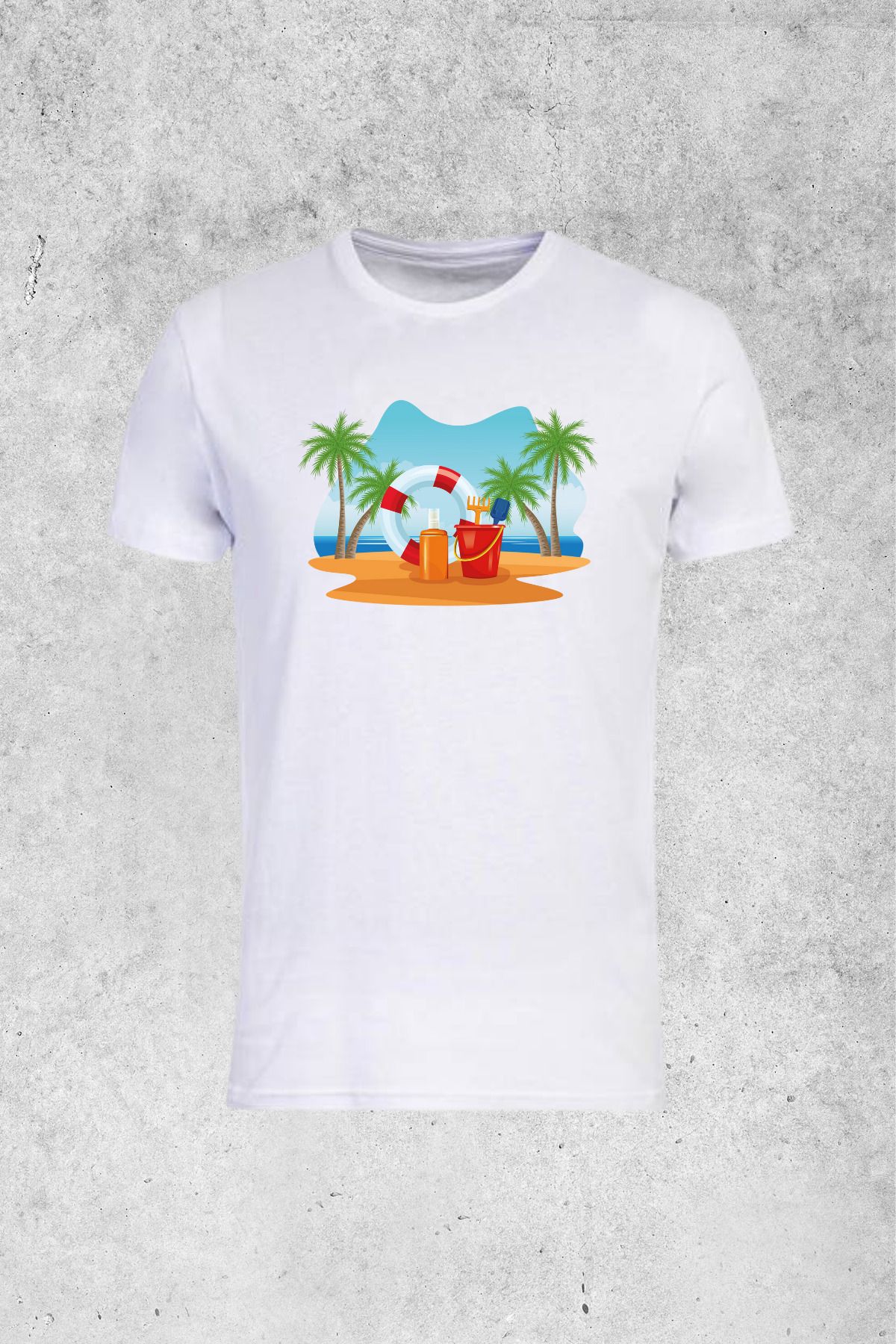 MOLICO Basic unisex sıfır yaka kısa kollu PLAJ baskılı tshirt