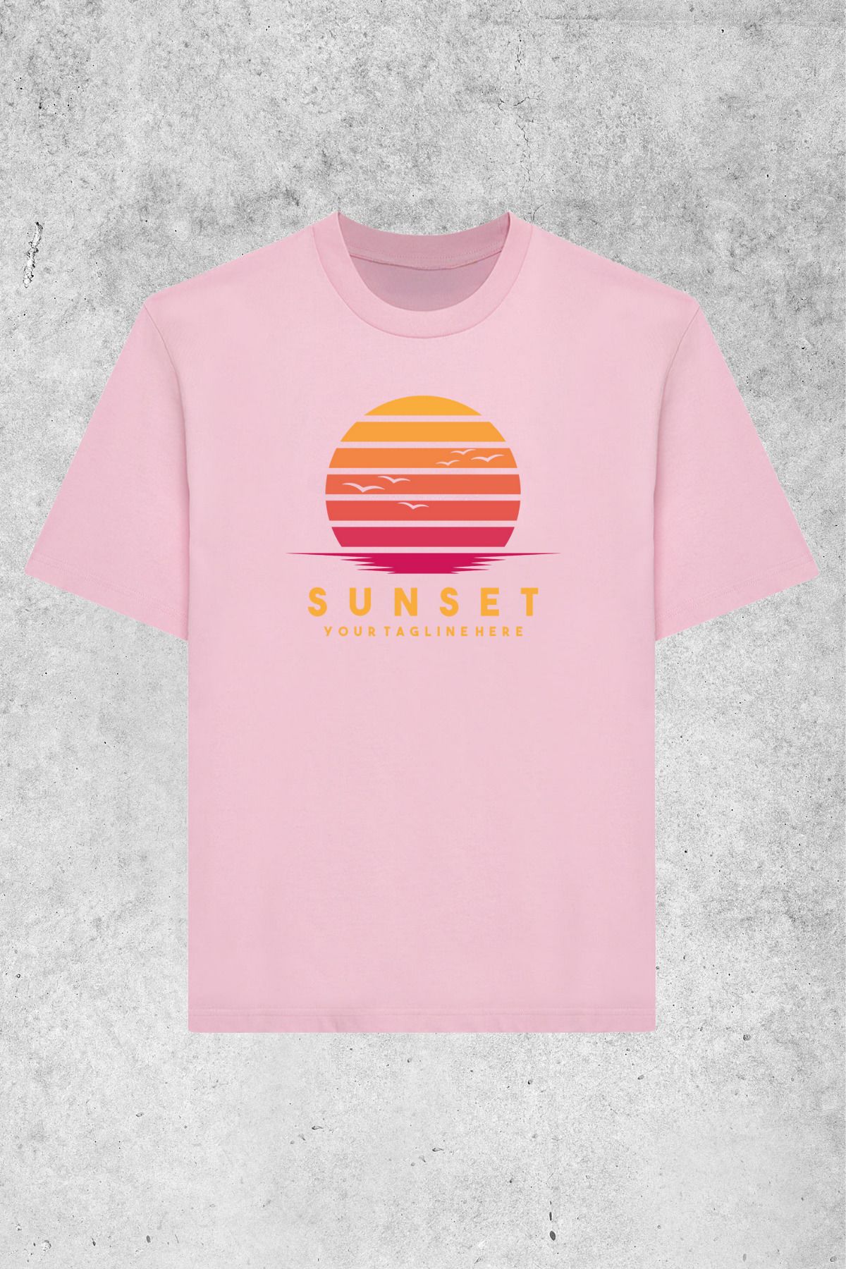 MOLICO Basic unisex sıfır yaka kısa kollu SUNSET baskılı tshirt