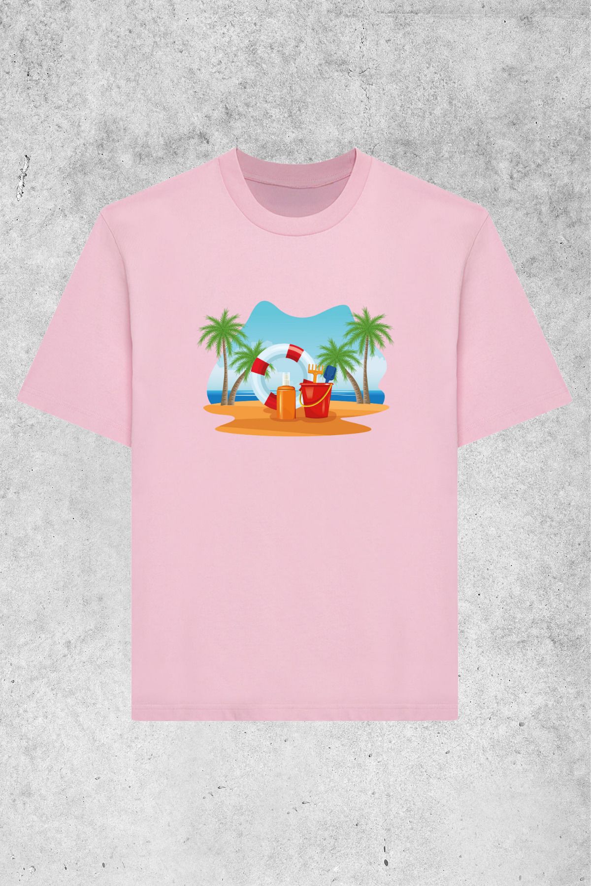 MOLICO Basic unisex sıfır yaka kısa kollu PLAJ baskılı tshirt