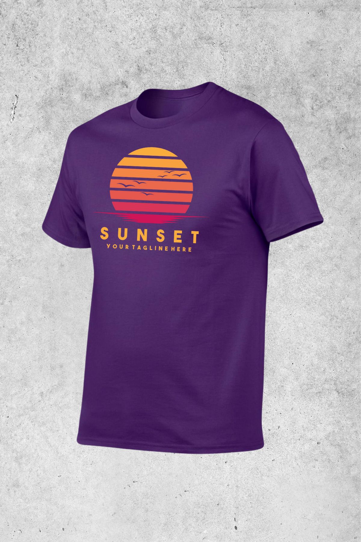 MOLICO Basic unisex sıfır yaka kısa kollu SUNSET baskılı tshirt