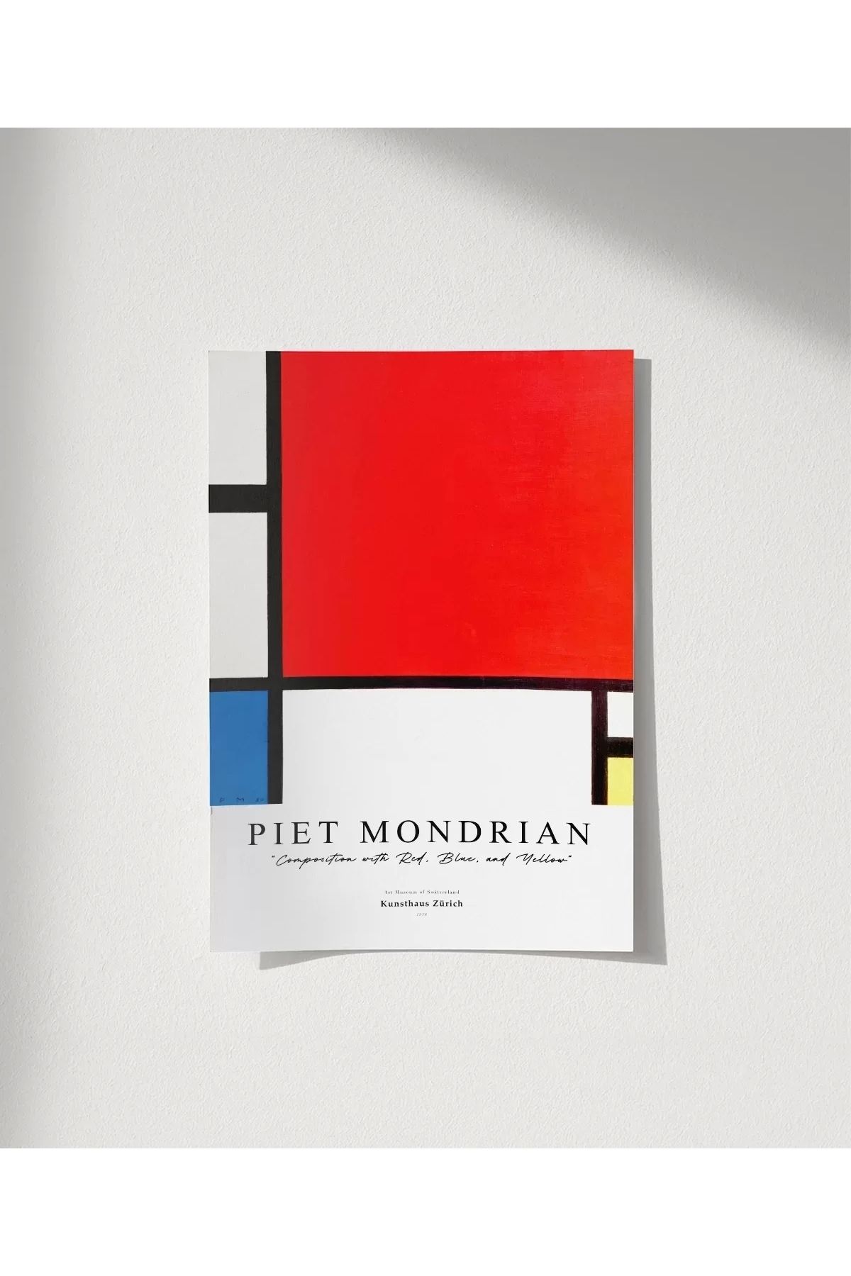 VOGLOO Çerçevesiz Poster Piet Mondrian Kırmızı, Mavi ve Sarıdan Oluşan Kompozisyon