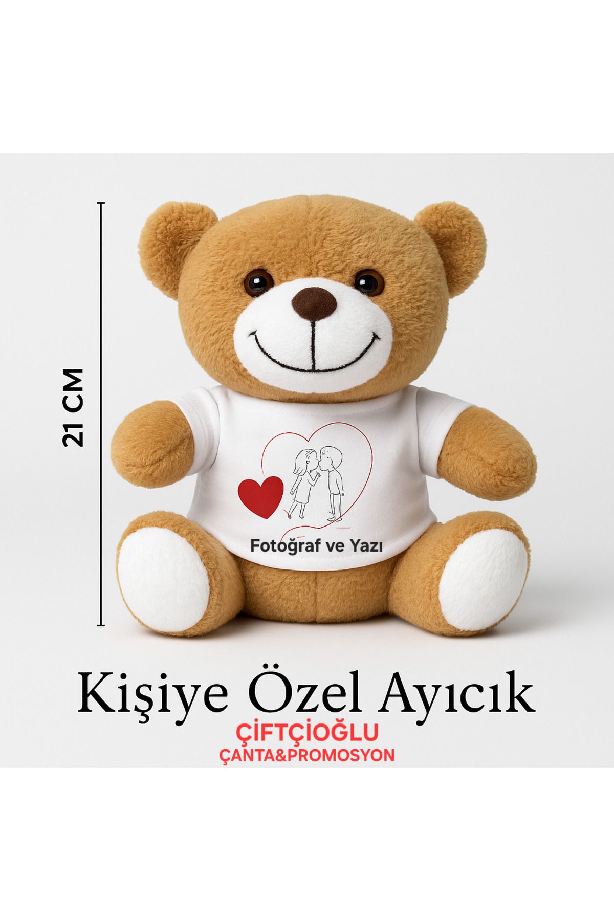 çiftçioğlu Kişiye Özel Fotoğraf ve Yazı Baskılı Sevgiliye Hediye 21cm Peluş Ayıcık