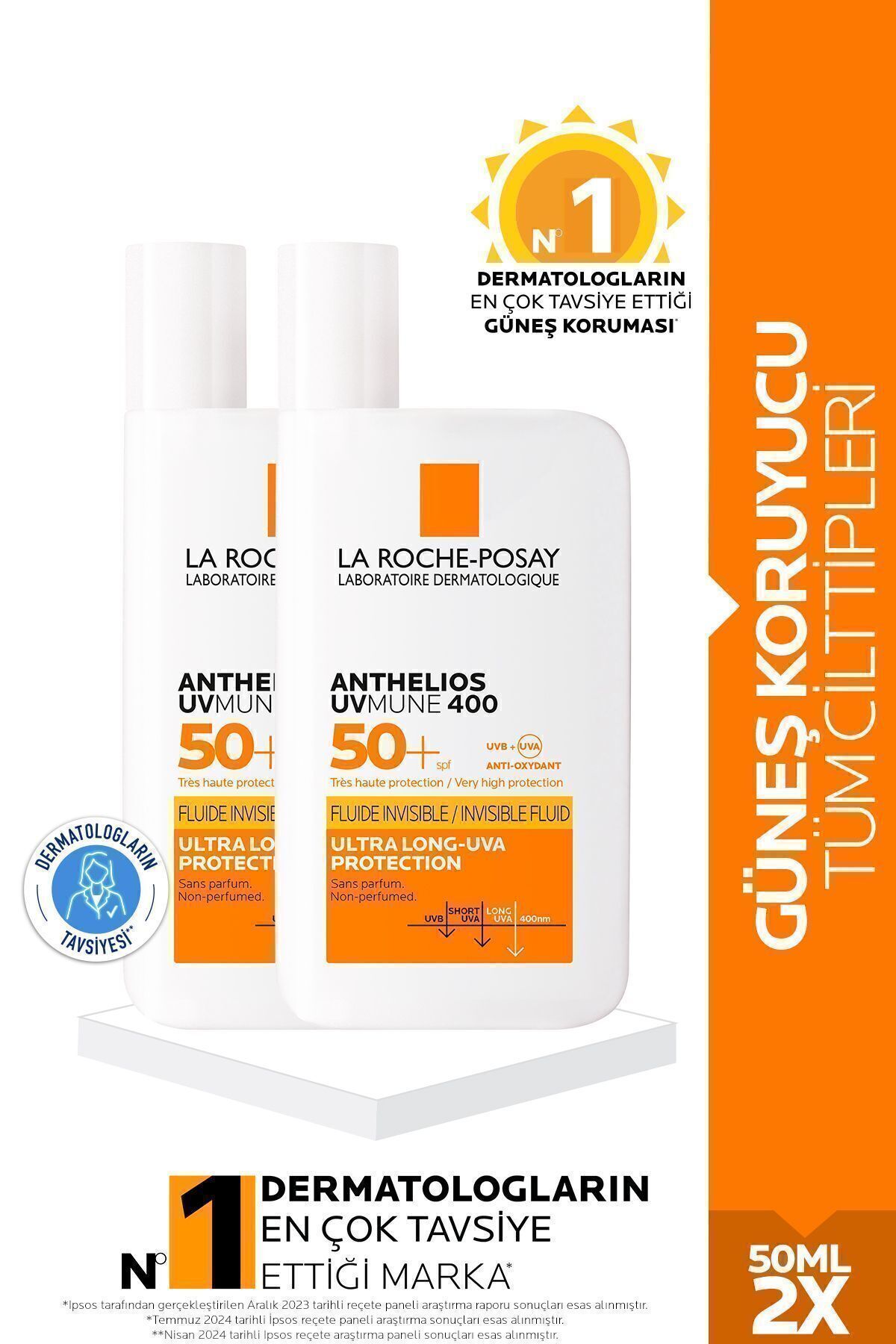 La Roche Posay مجموعة العناية ببشرة الوجه مناسبة لجميع أنواع البشرة: Antehlios Uvmune Fluid Sun Cream SPF50+ 50ML