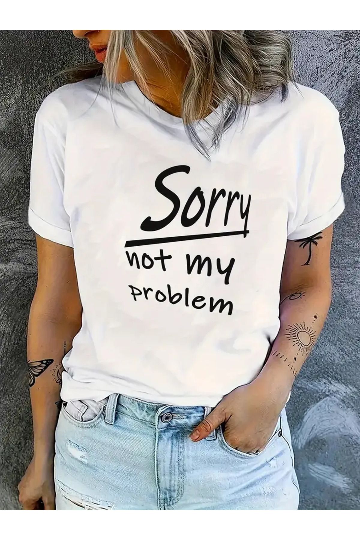 Usaspor Kadınlar İçin "Üzgünüm, Benim Sorunum Değil" Grafikli Tişört Oversize %100 Pamuklu T-Shirt