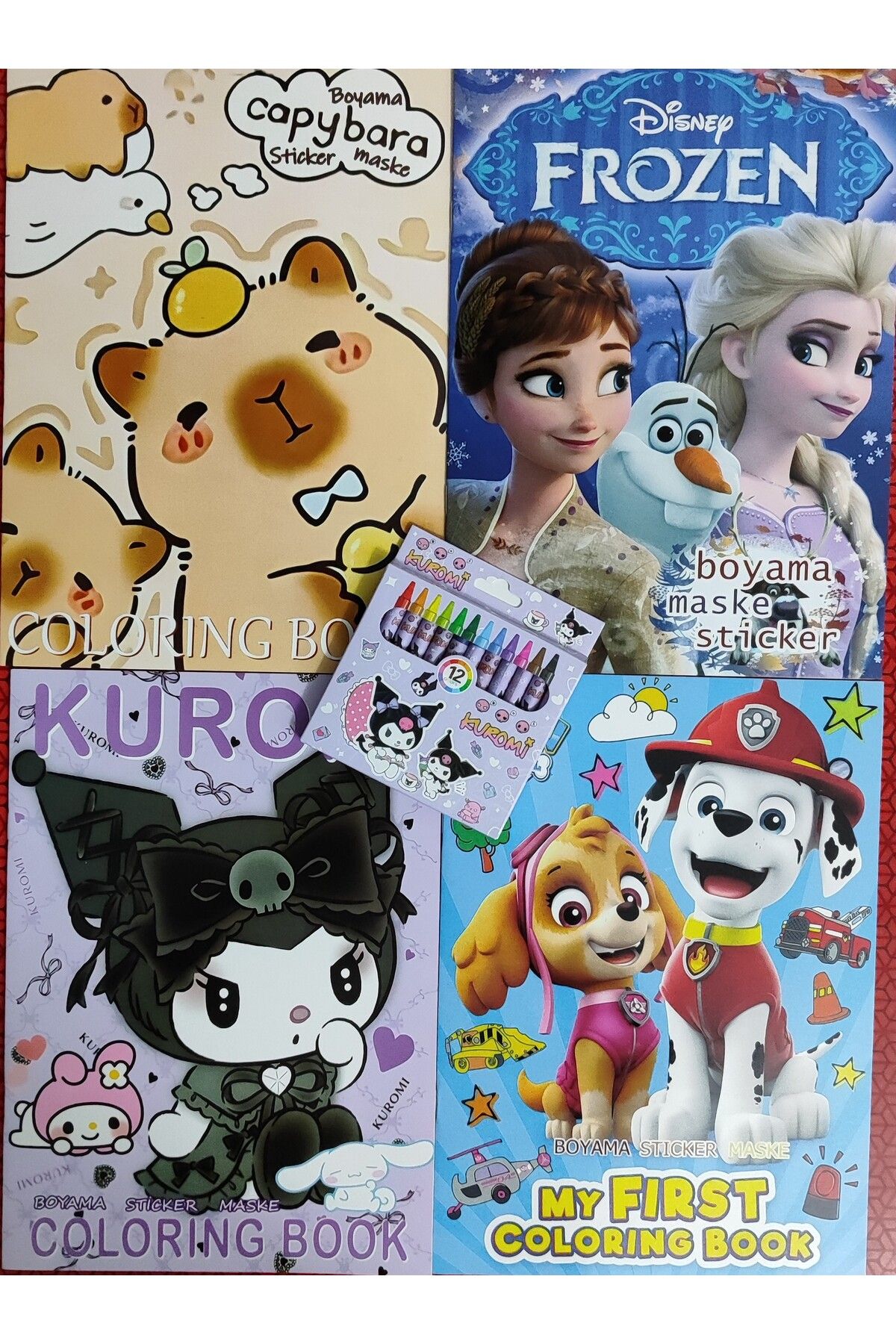 ada çanta kırtasiye 4 adet stickerli boyama kitabı 12 li pastel boya kalemi hediyeli AD50723
