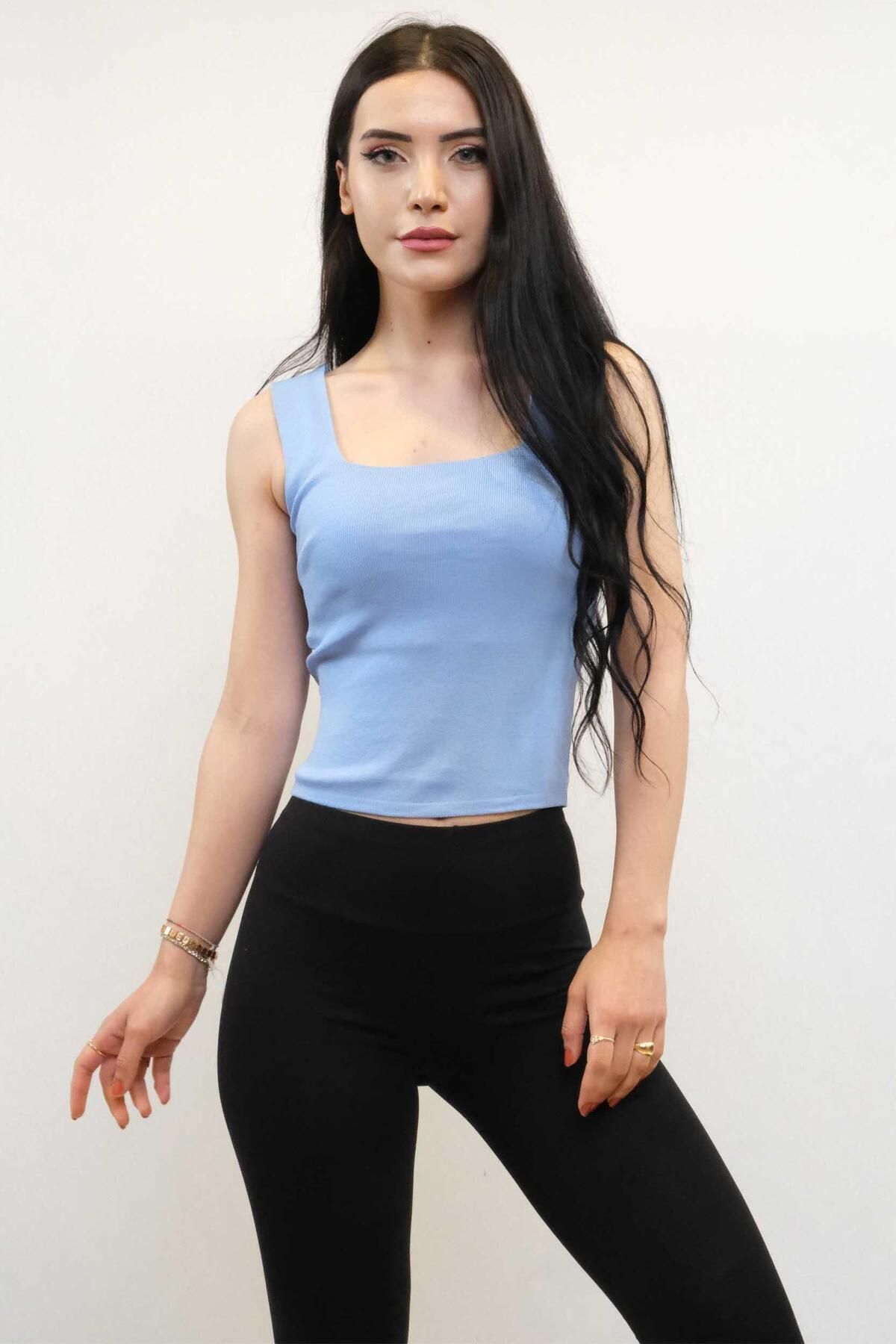 LLOHA Moda Çizgi Triko Atlet Mavi
