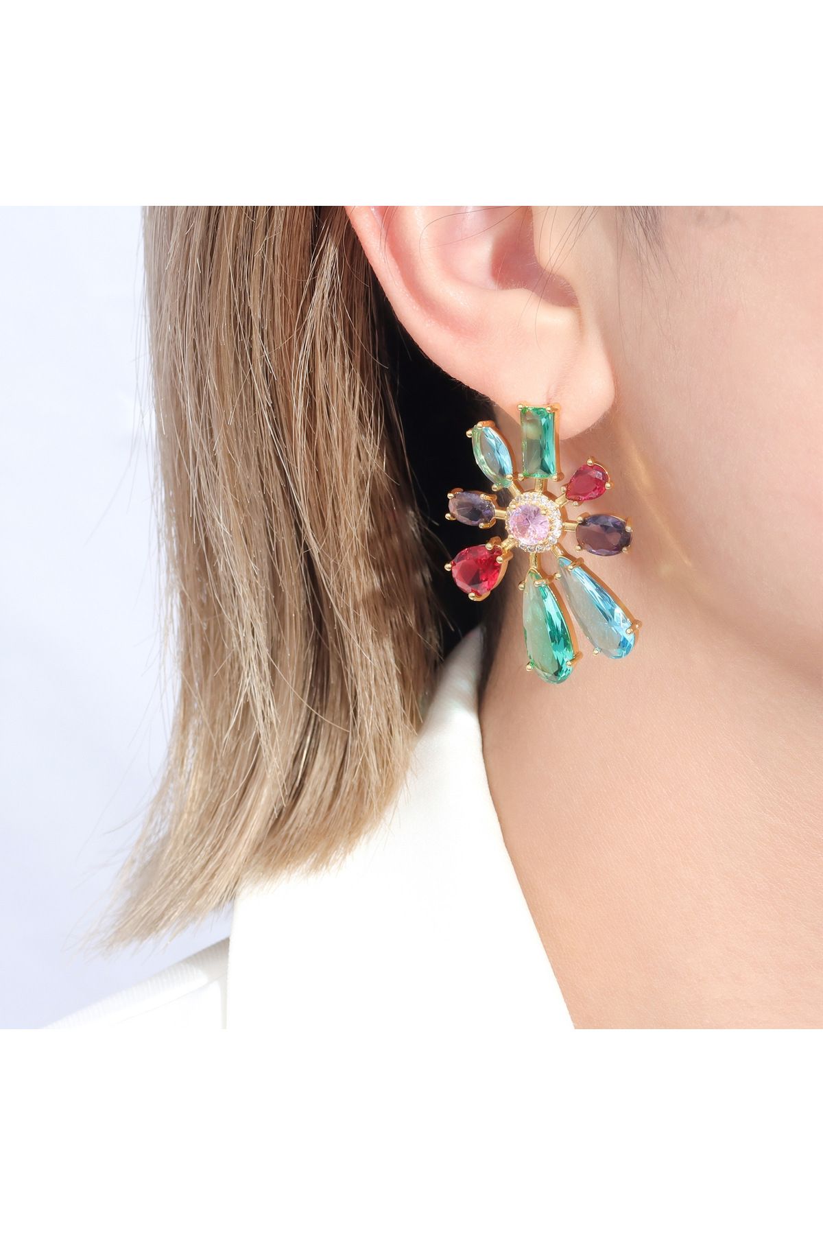la nuit jewellery Lyra Drops Renkli Çiçek Küpe