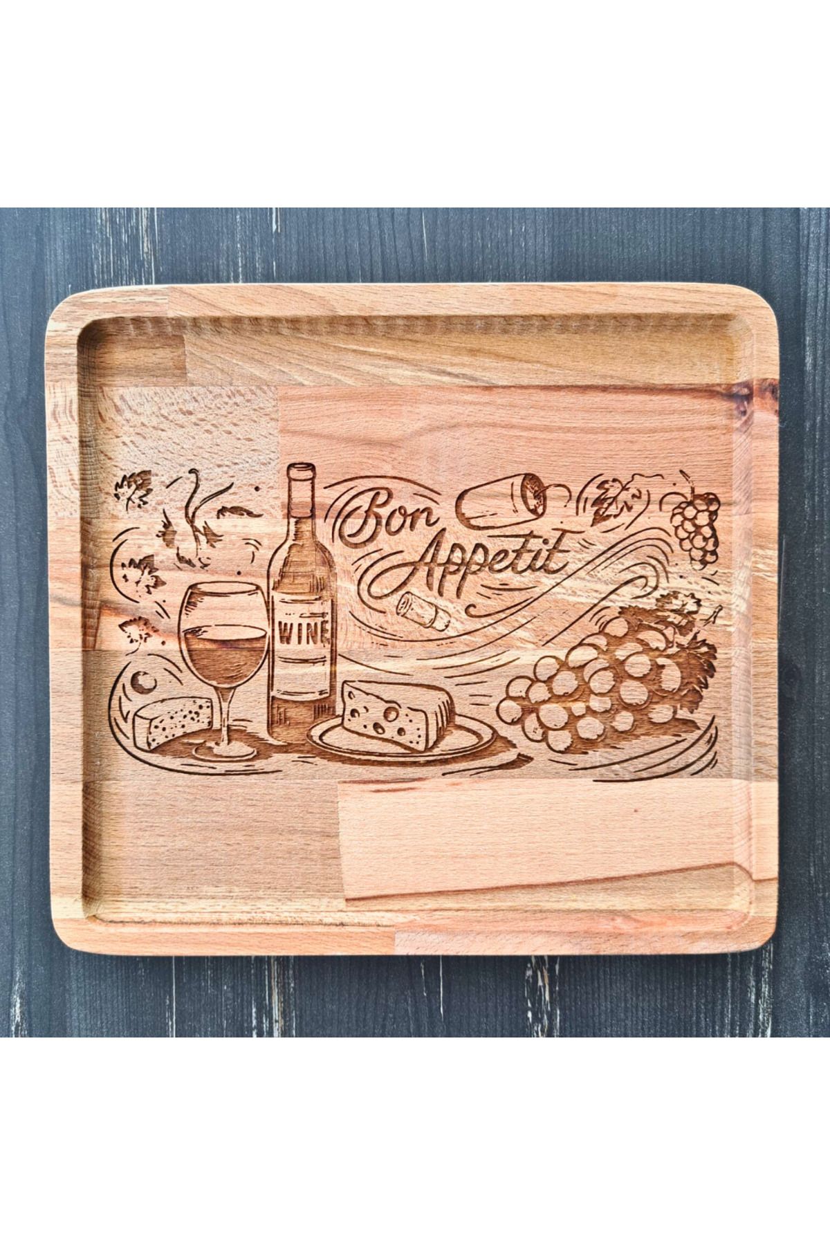 AE UMUT Bon Appetit Ahşap Şarap Sunum Tabağı