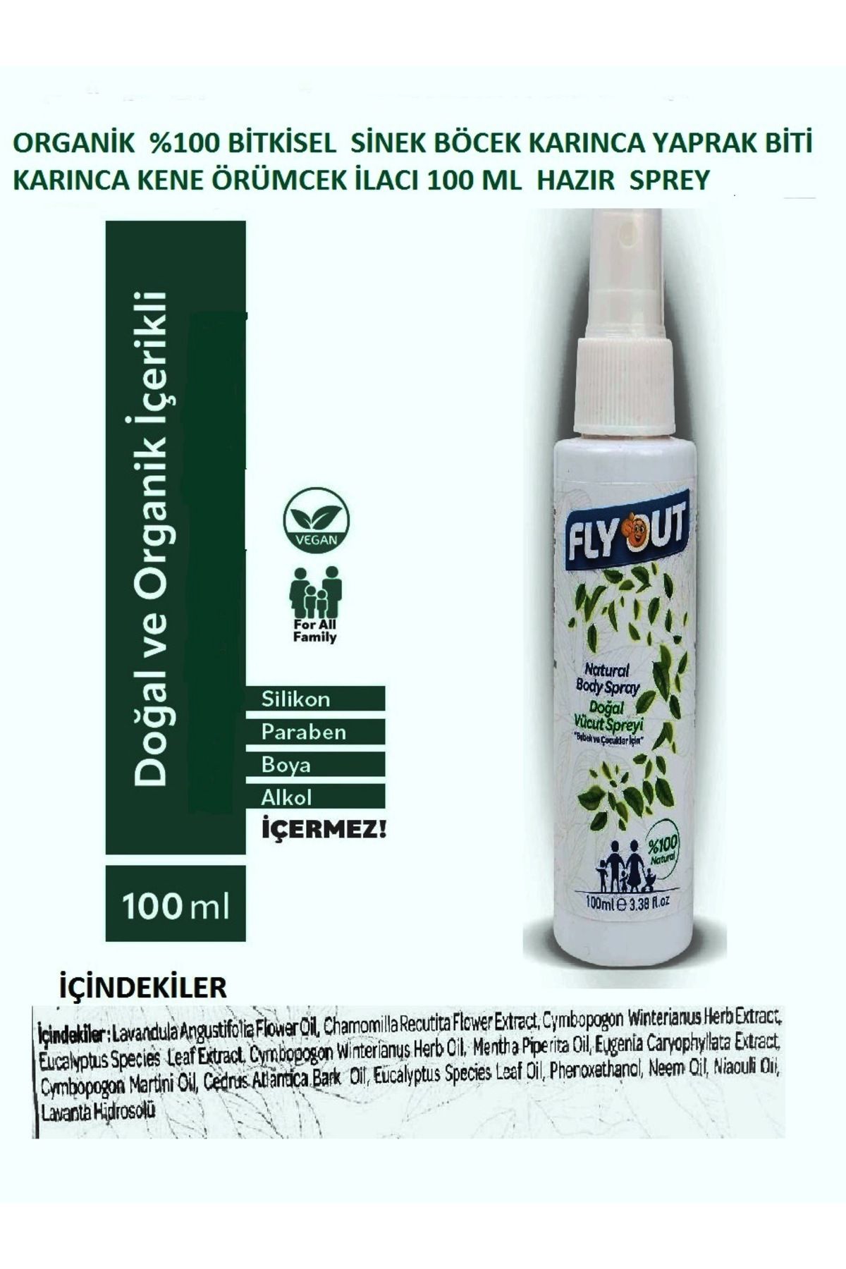 ARTI İLAÇLAMA Organik 100ml Bahçe Açık Alan Yaprak Biti Kene Karınca Örümcek İlacı % 100 Bitkisel