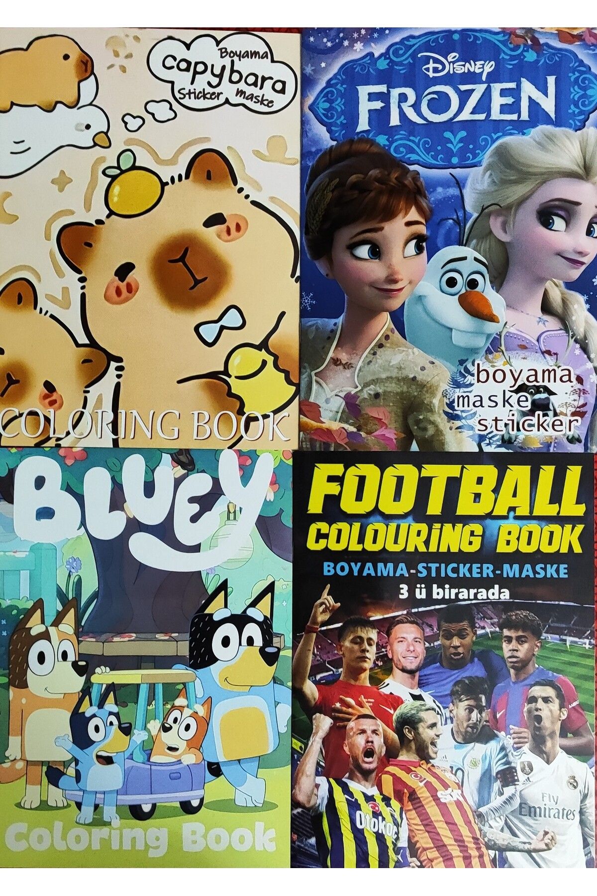 ada çanta kırtasiye 4 adet stickerli boyama kitabı (Frozen/capybara*/bluey /futbolcular figürlü)