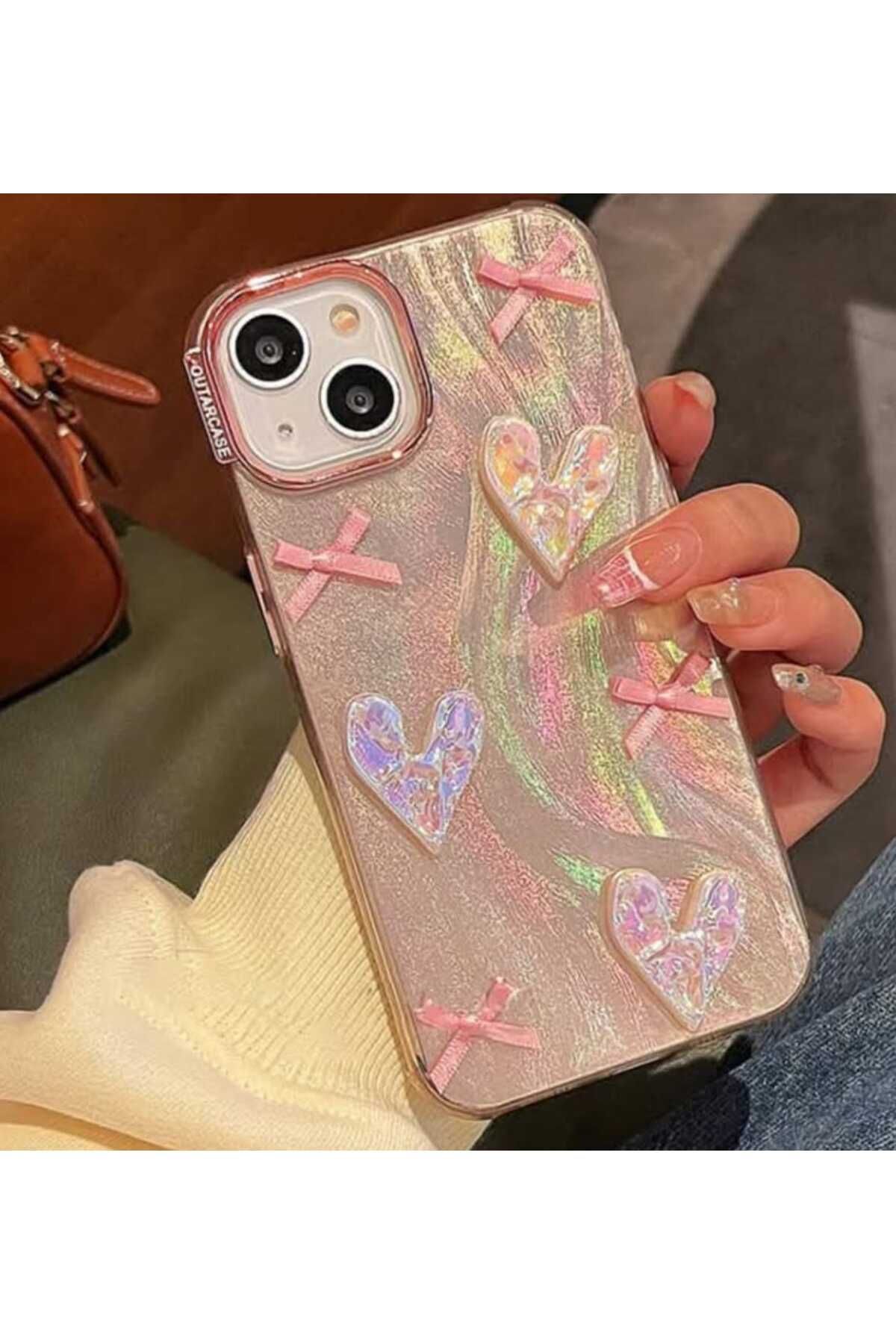 shop İphone 16 Pro Uyumlu Kalp Figürlü Fosforlu Telefon Kılıfı