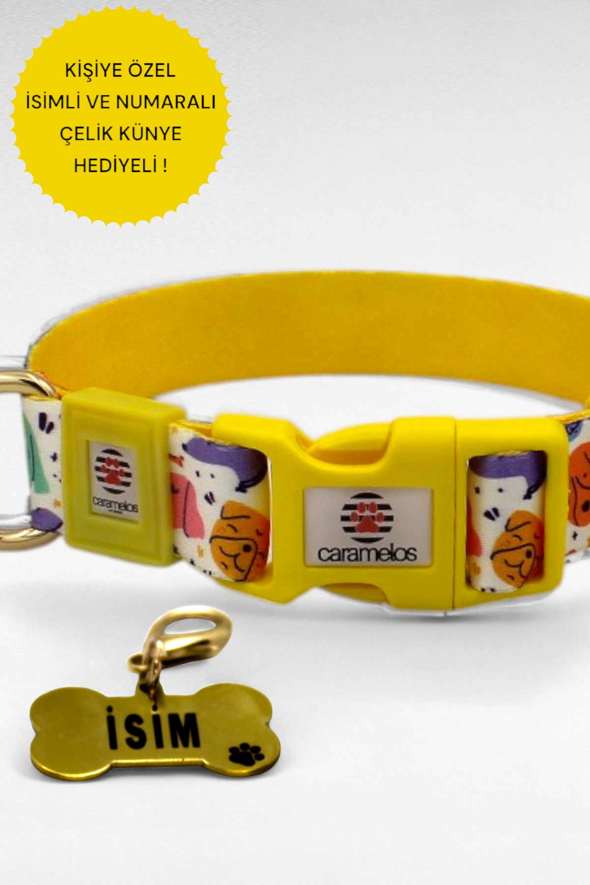 CARAMELOS İSİMLİ KÖPEK TASMASI, İSİMLİ TASMA, ORTA VE BÜYÜK IRK TASMA, KÖPEK TASMA, KİŞİYE ÖZEL TASMA, 2,5 CM