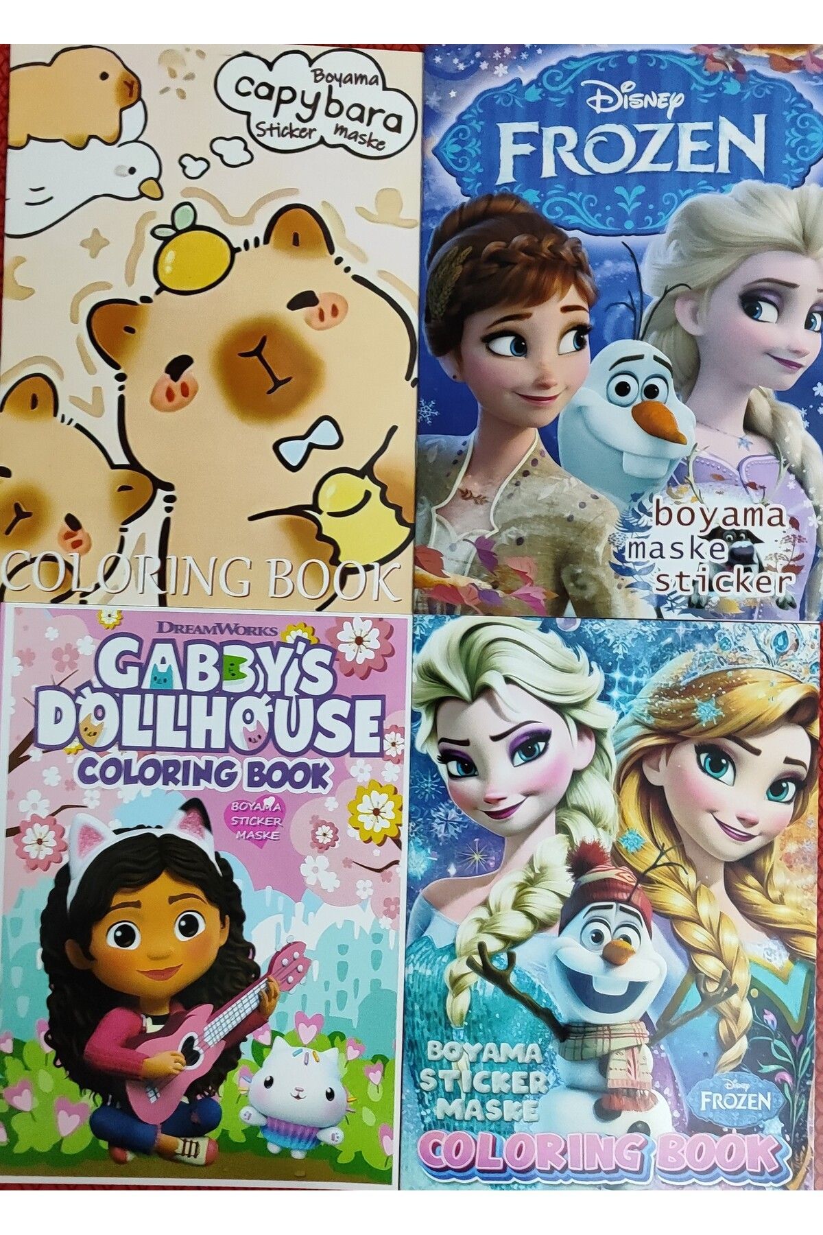 ada çanta kırtasiye 4 adet stickerli boyama kitabı (Frozen/capybara*/Elsa /gabbys figürlü)