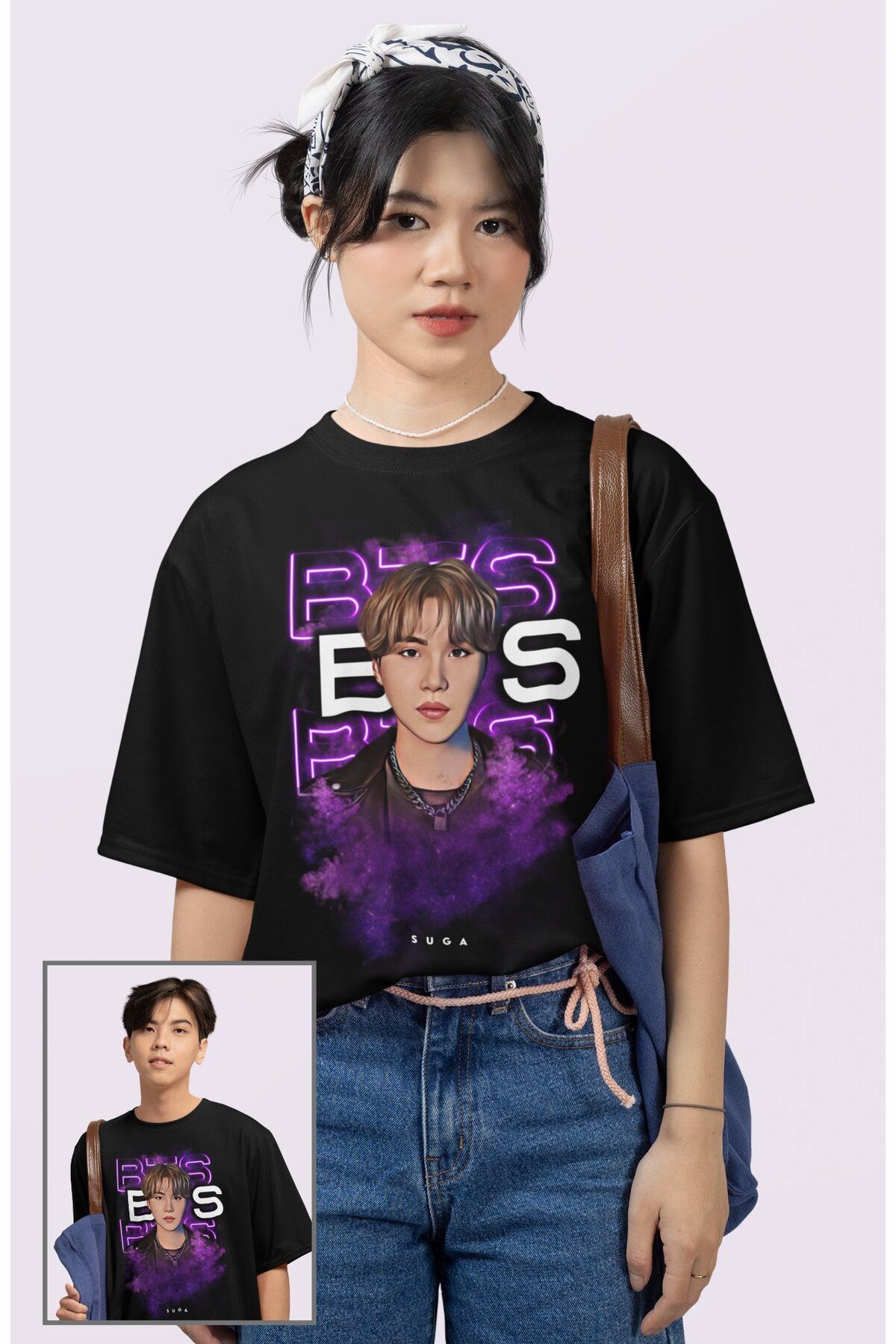 Fuddy Moda Oversize Bts Suga Yazılı T-shirt, Unisex K-Pop Baskılı Tişört