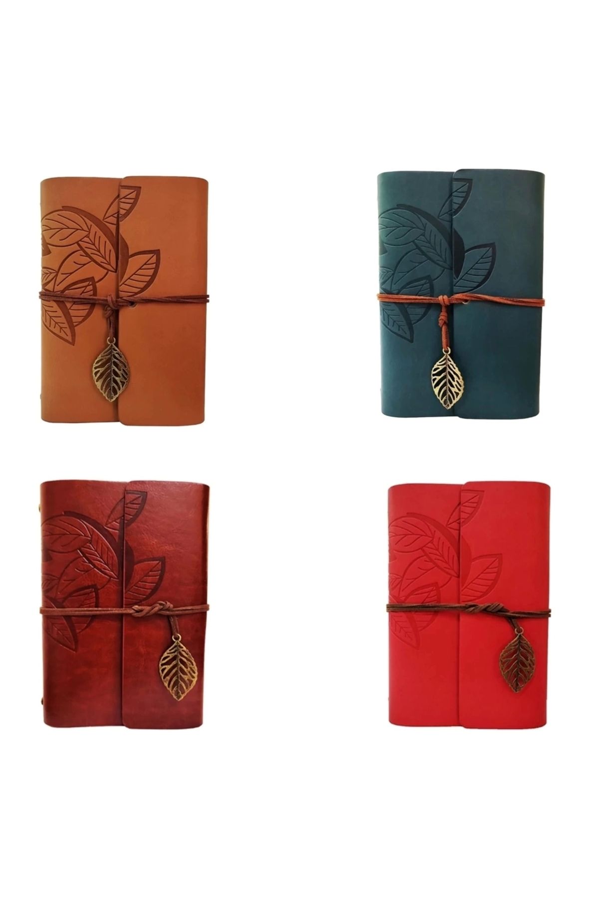 PRATİKOBA Yaprak Desenli Çizgisiz Deri Defter