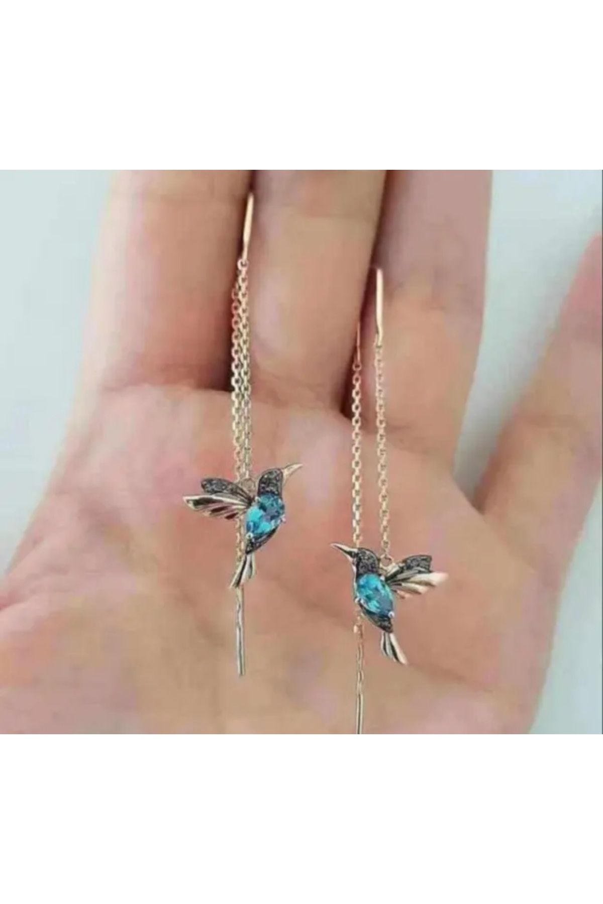 reyselstyle Kristal Taşlı Sallantılı Kuşlu Küpe
