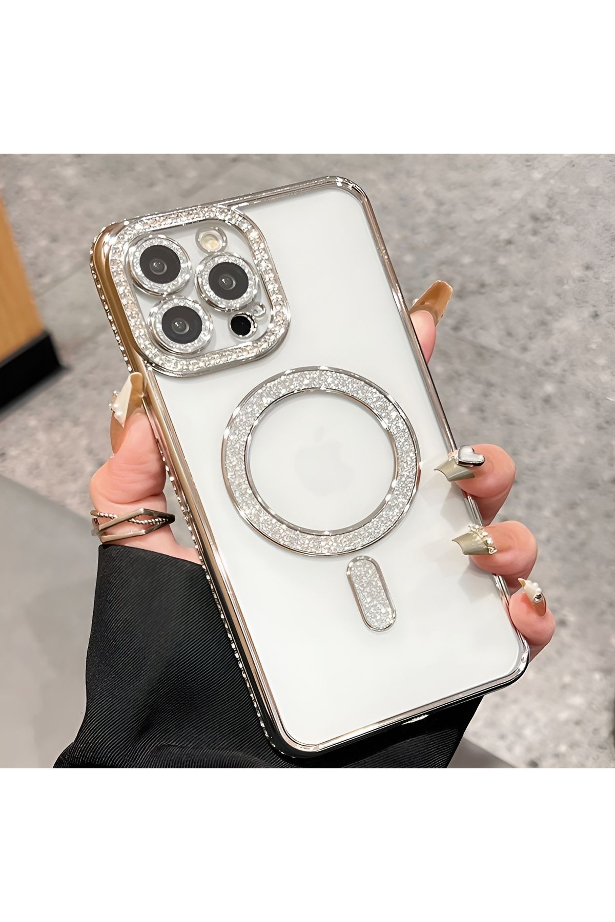 KumOziShop Xiaomi Redmi 13C 4G Şeffaf Taşlı MagSafe Özellikli Kılıf