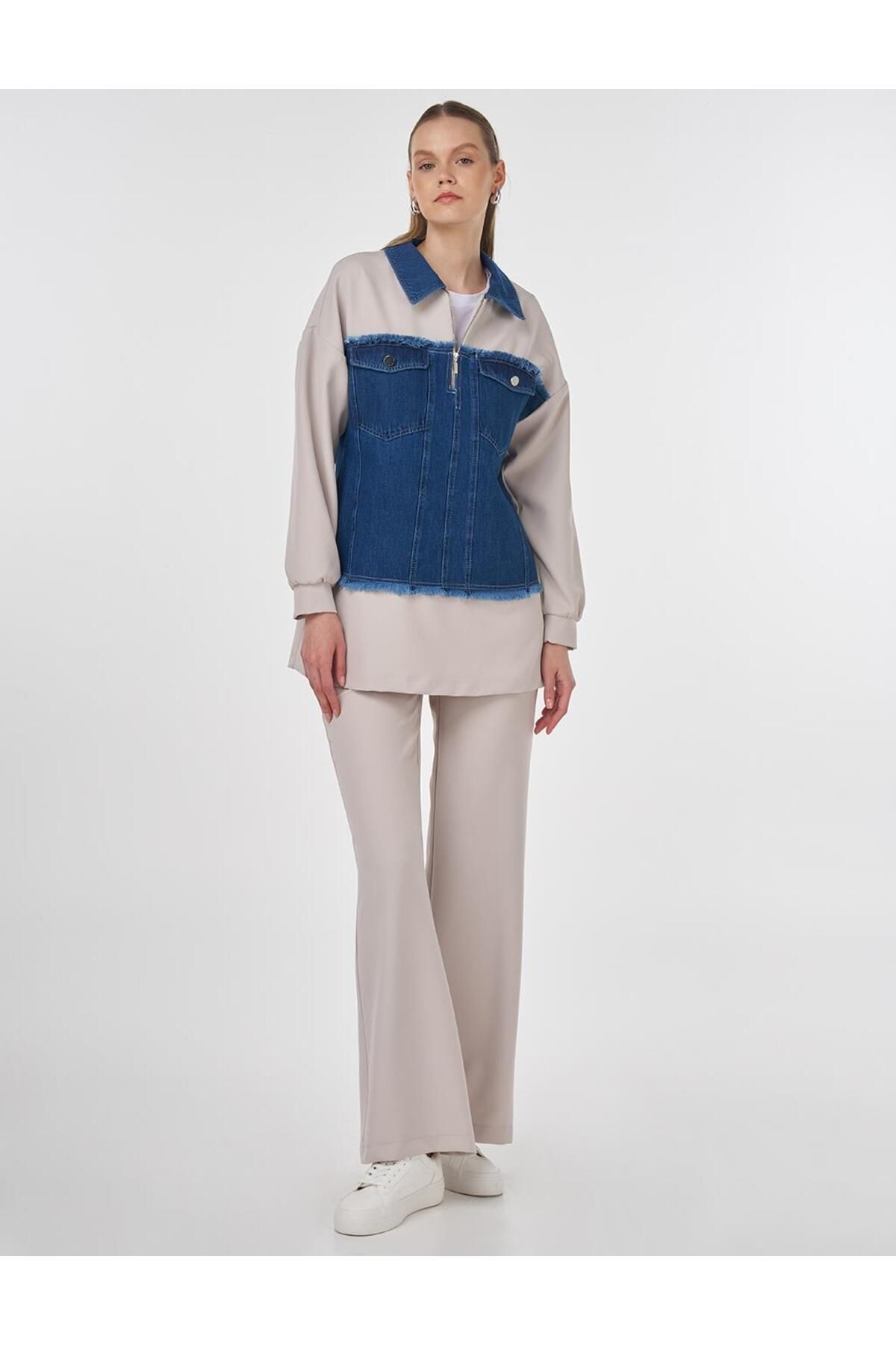 KYR Denim Garnili İkili Takım Açık Gri