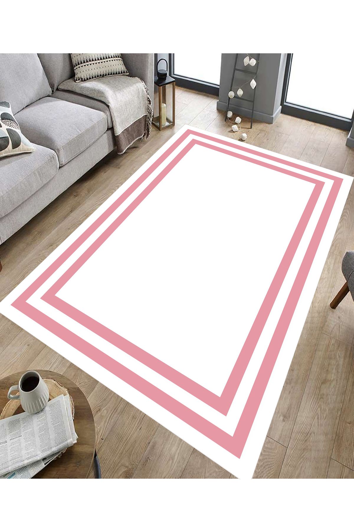 GNL HOME Pembe Çerçeve Desenli Dijital Baskı Salon,Koridor,Mutfak,Balkon,Ofis Halısı