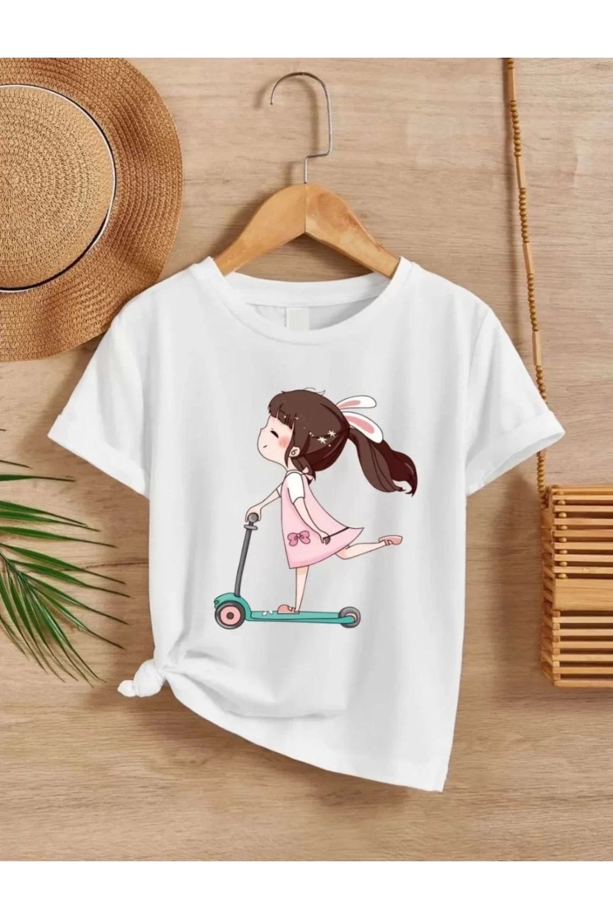 luz&pos Kız Çocuk Bisiklet Yaka Baskılı T-Shirt - Beyaz