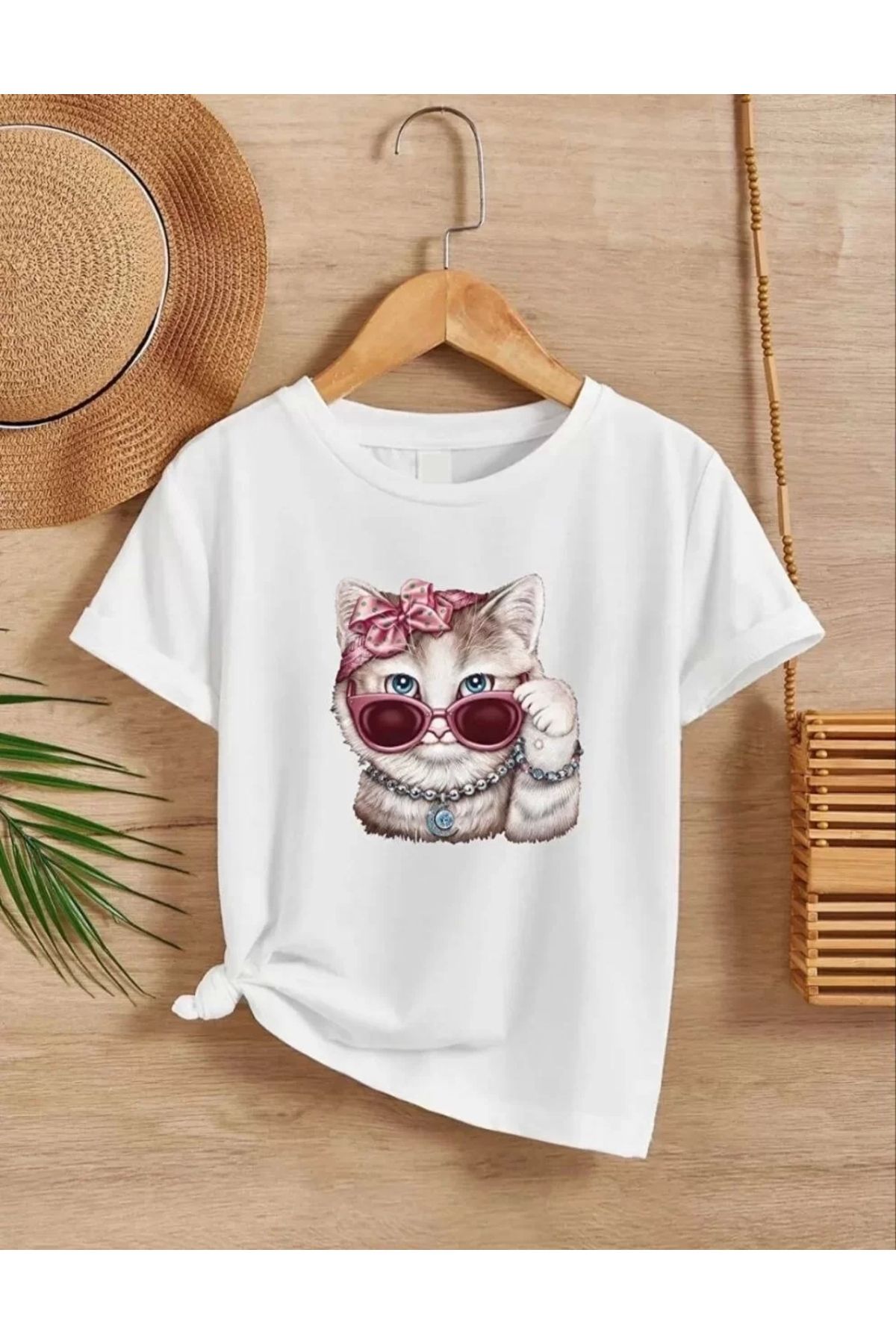 luz&pos Kız Çocuk Bisiklet Yaka Baskılı T-Shirt - Beyaz
