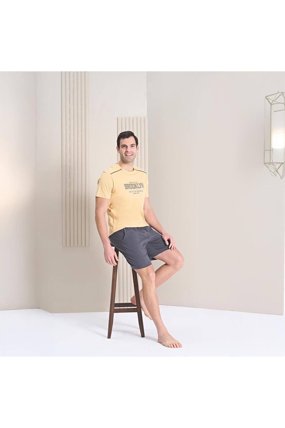 Over Sleep by Poleren Over Sleep 1789 Erkek Yazlık Şortlu Kısa Kol Pijama Takım
