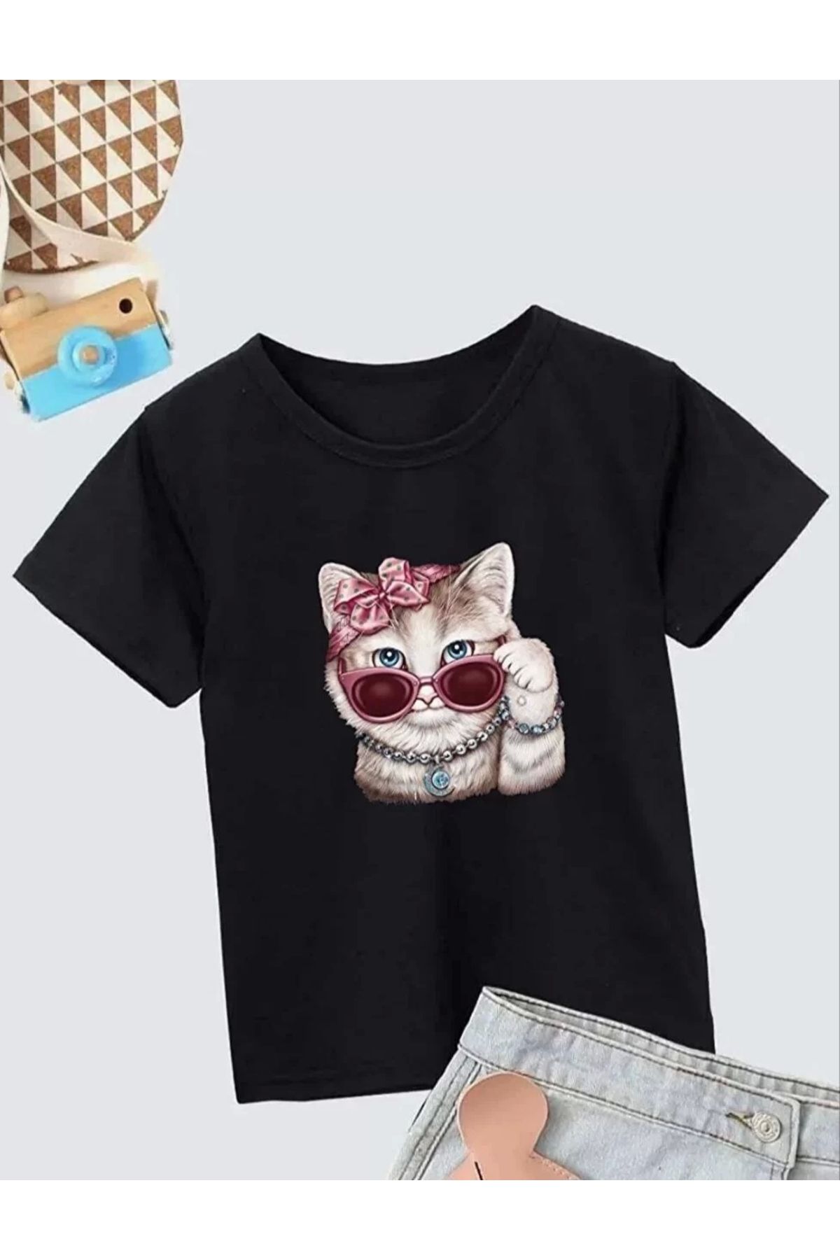 luz&pos Kız Çocuk Bisiklet Yaka Baskılı T-Shirt - Siyah