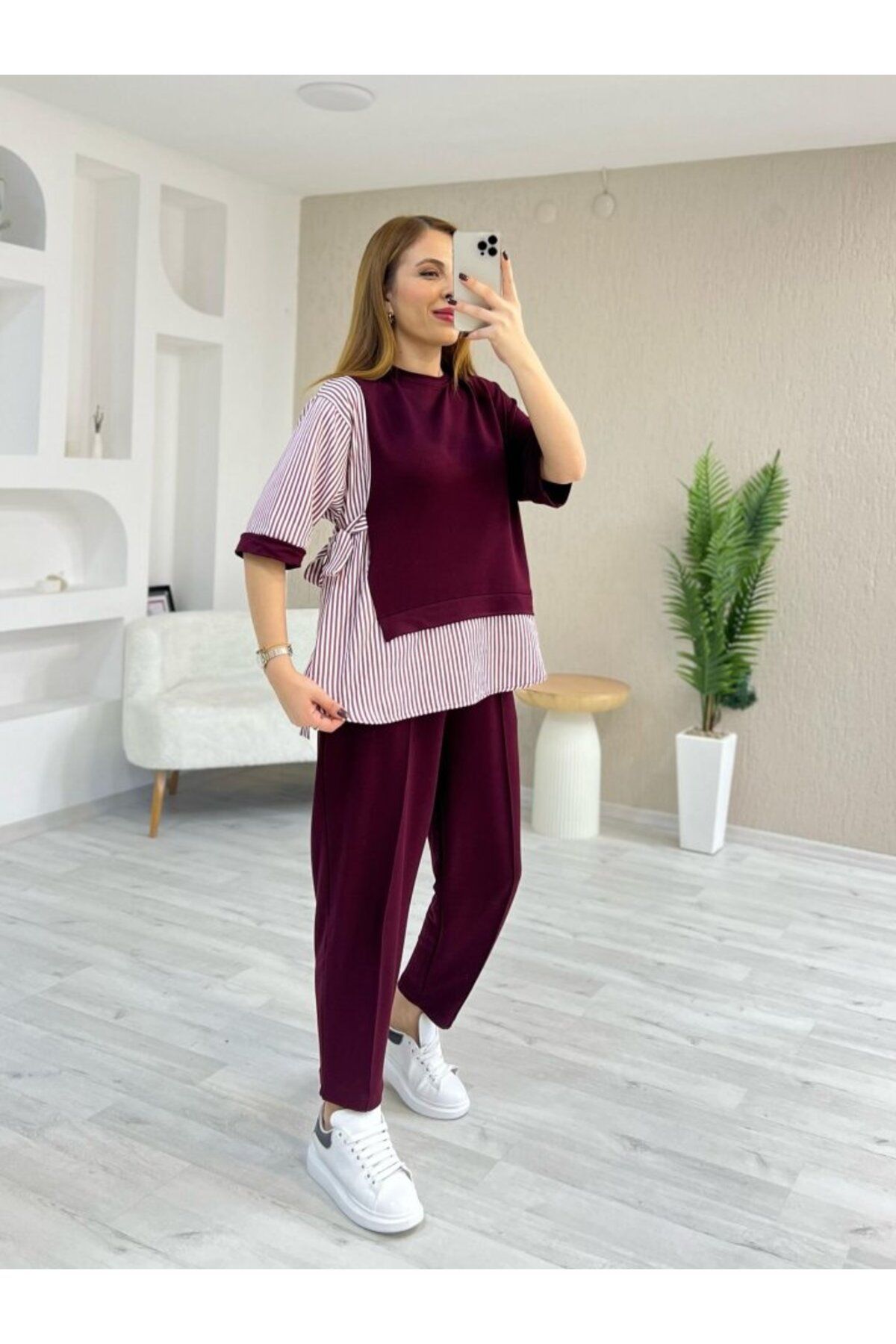 novafems Kadın Kristal 2 Iplik Kumaş Yanları çizgili Takım