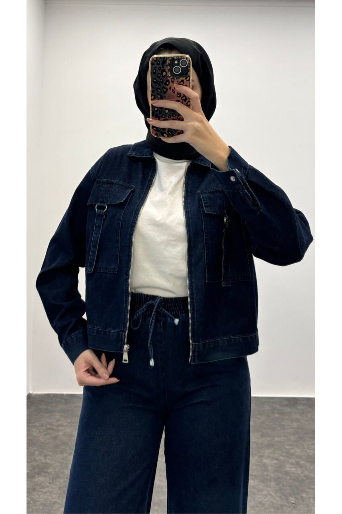 Suede Style 9144 - Cep Kemer Detaylı Rahat Şık Kadın Kot Ceket