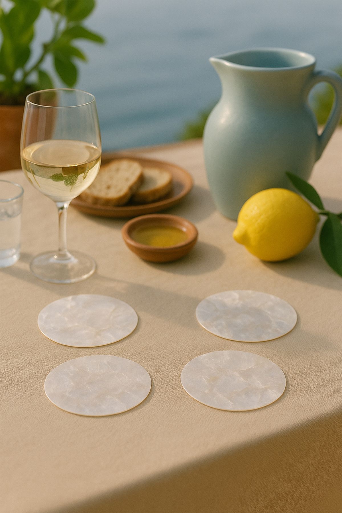 Barine Sedefli Bardak Altlığı 4'lü Set Naturel 10 cm