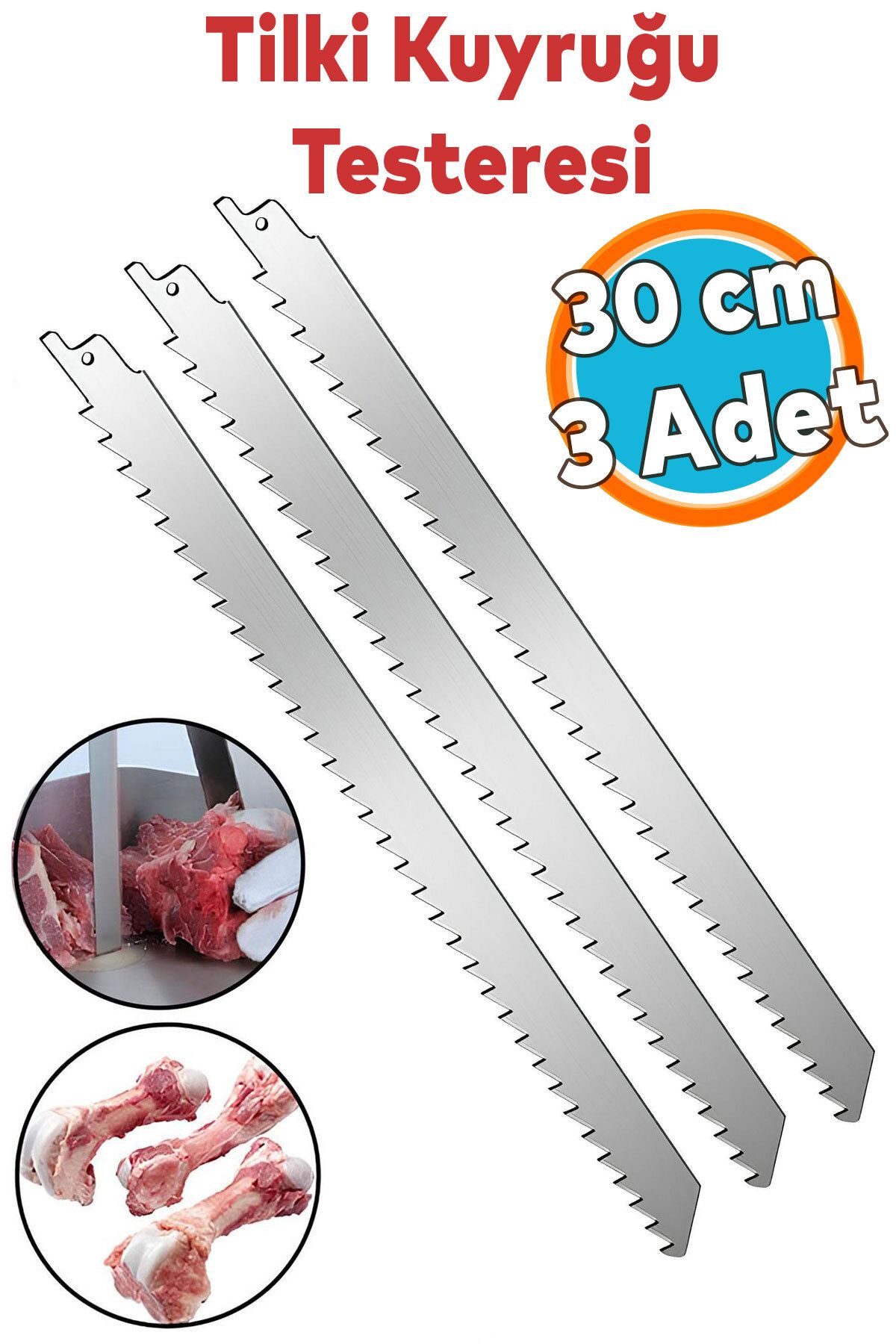NZB Tilki Kuyruğu Kemik Kesme Testeresi Kurban Et Paslanmaz Çelik Bıçak Buz Kesme Ucu 30 cm (3 Adet)
