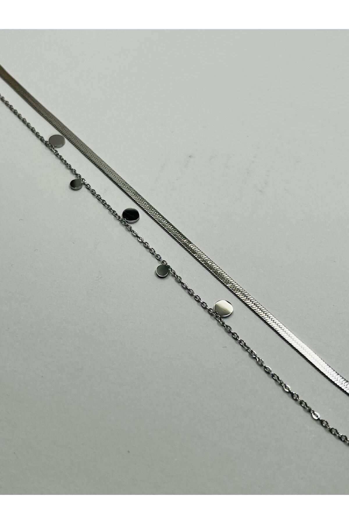ASİN ACCESSORİES İkili Pullu Halhal - Çelik Halhal