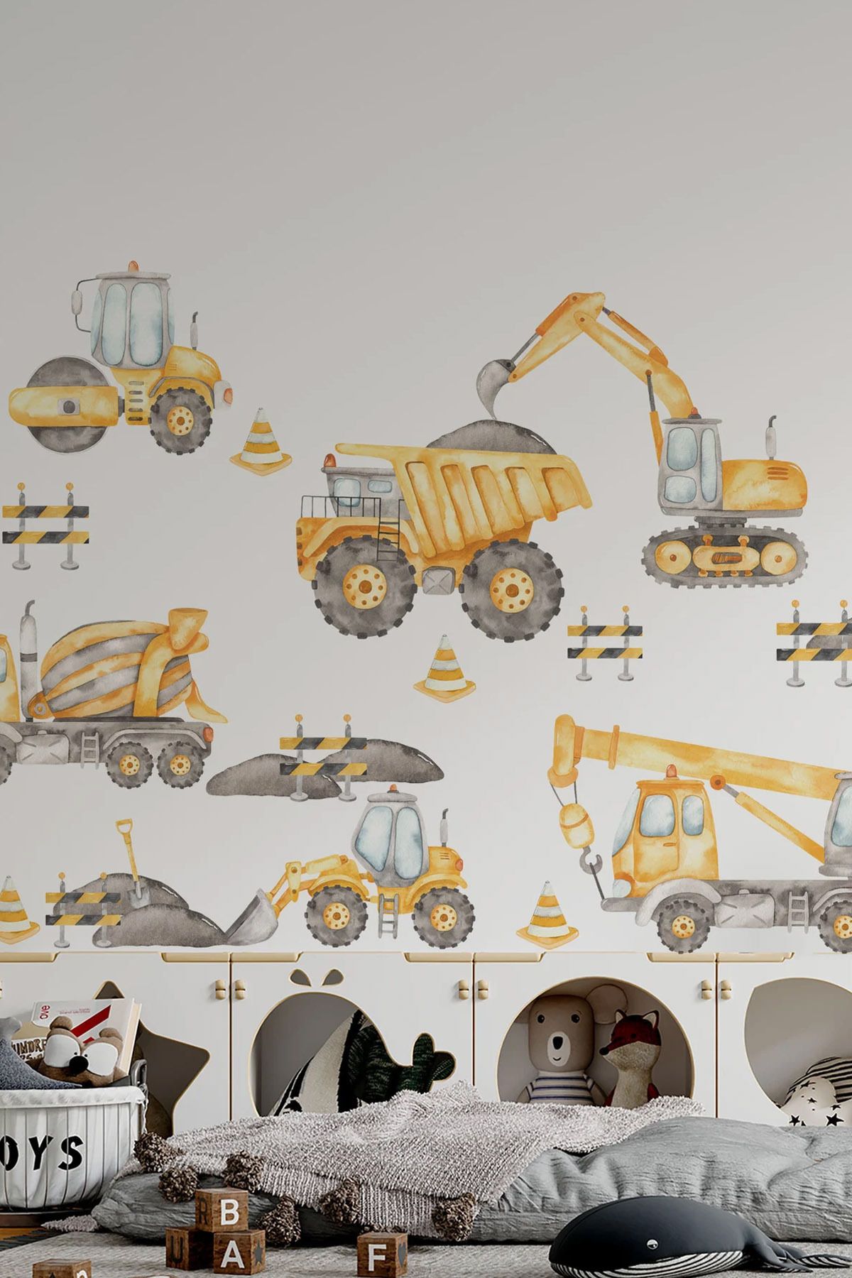 KT Decor Şantiye Sahası İş Makineleri Erkek Çocuk Odası Duvar Sticker Seti