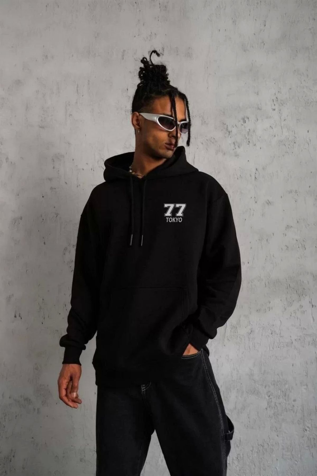 luz&pos Unisex Kapşonlu Baskılı Sweetshirt - Siyah