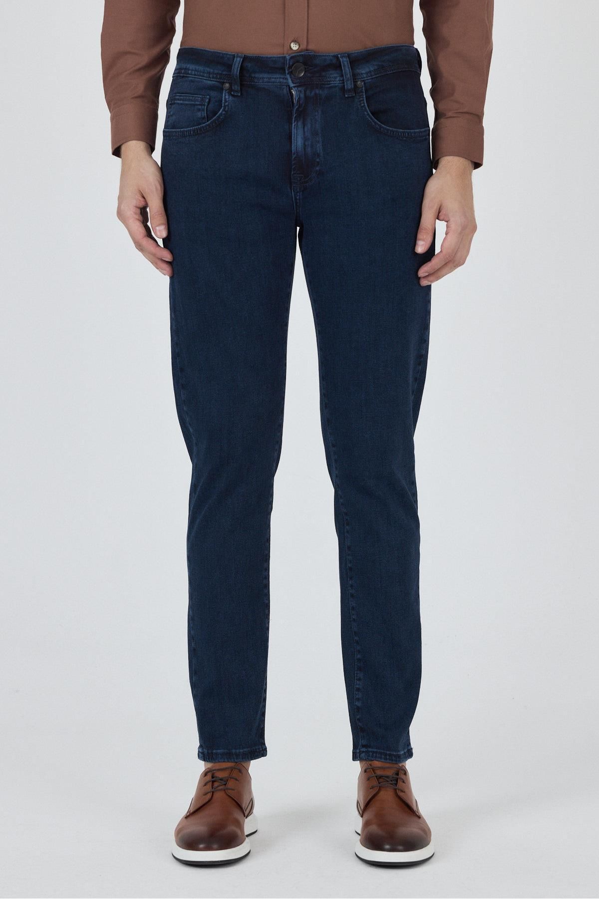 İmza Lacivert Gabardin 5 Cep Düz Paça Casual Slim Fit Pamuklu Denim Pantolon 1023250151